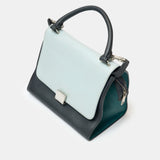 Céline trapeze top handle bag light blue teal & black calfskin phw