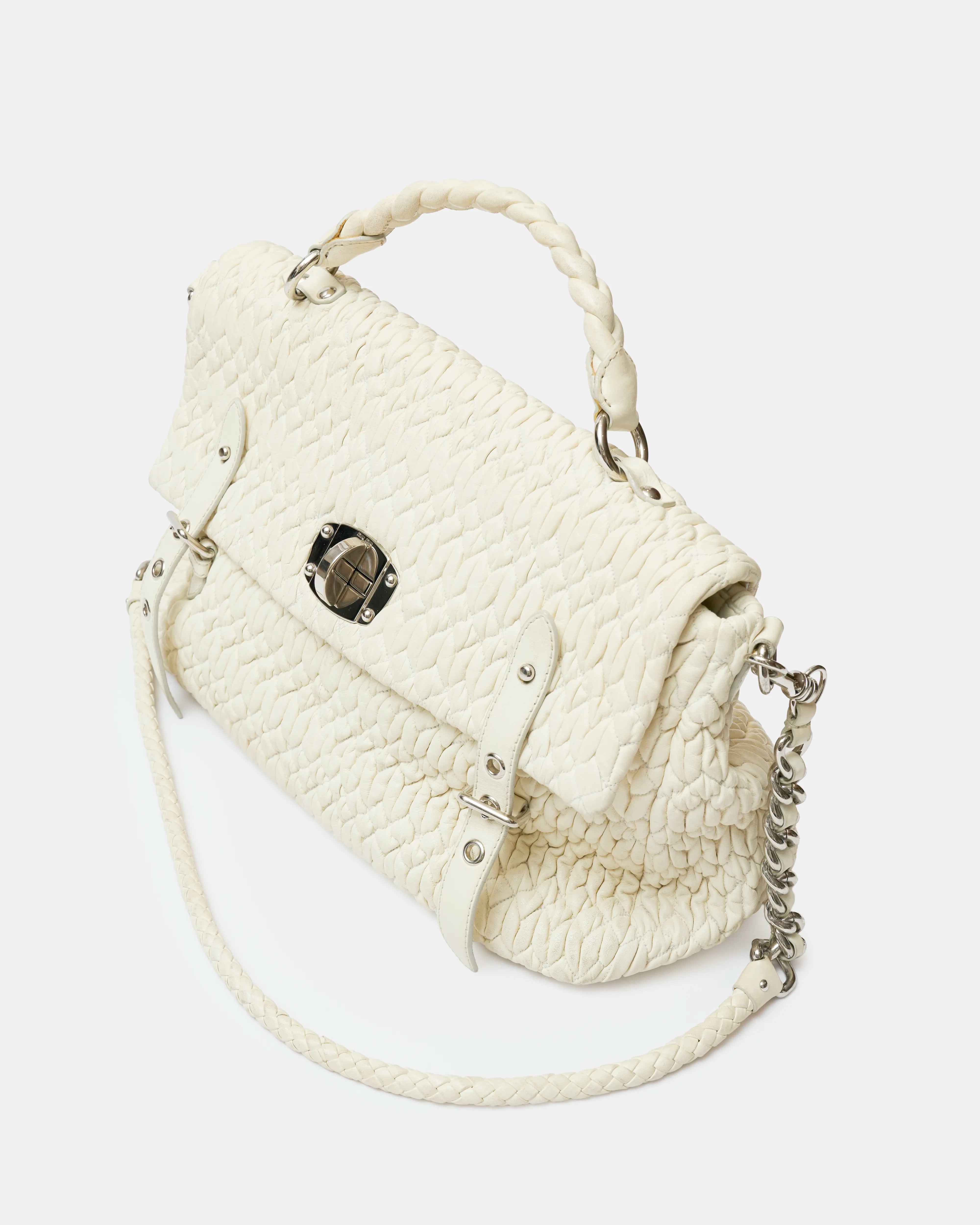 Miu miu matelassé top handle bag white leather phw