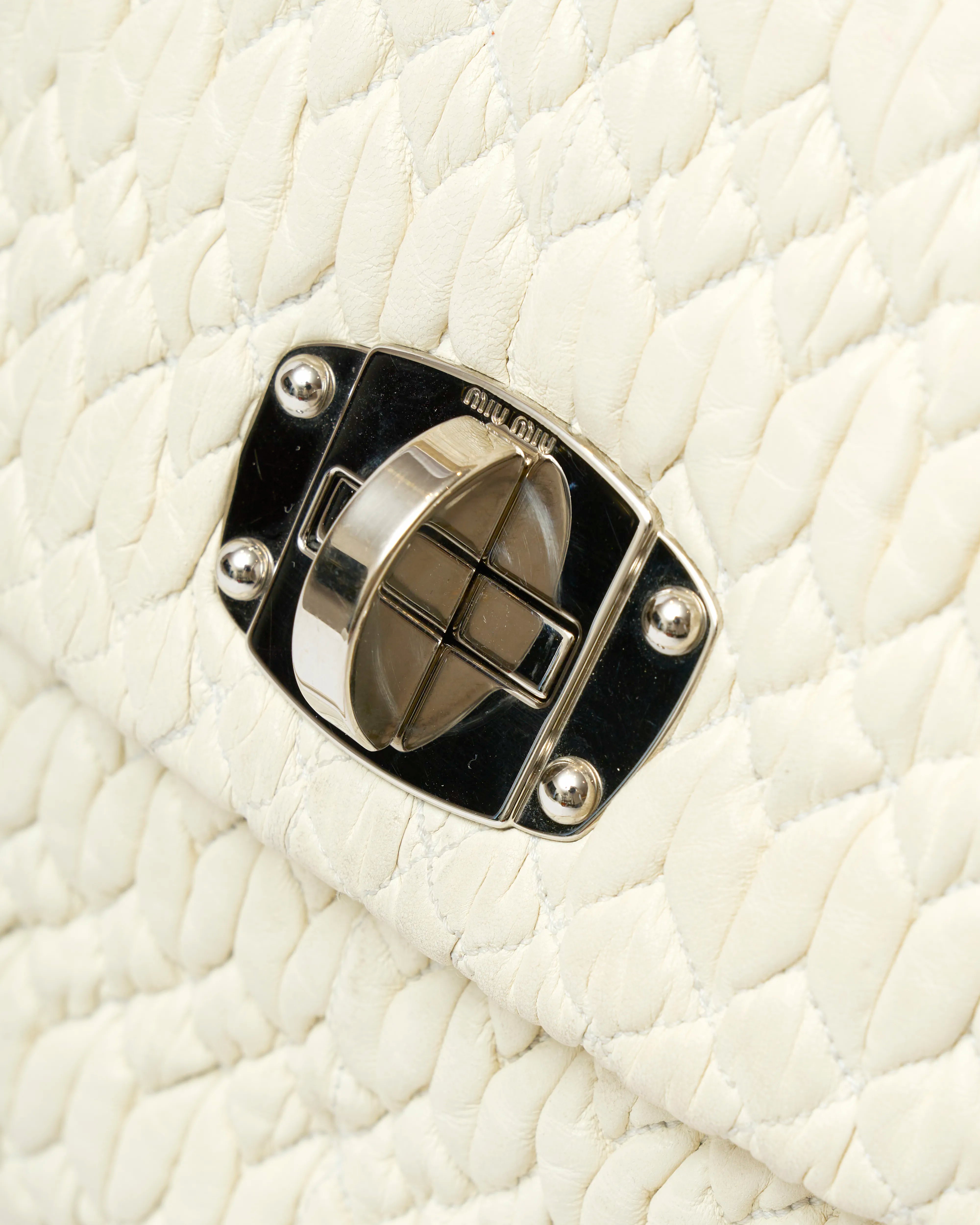 Miu miu matelassé top handle bag white leather phw