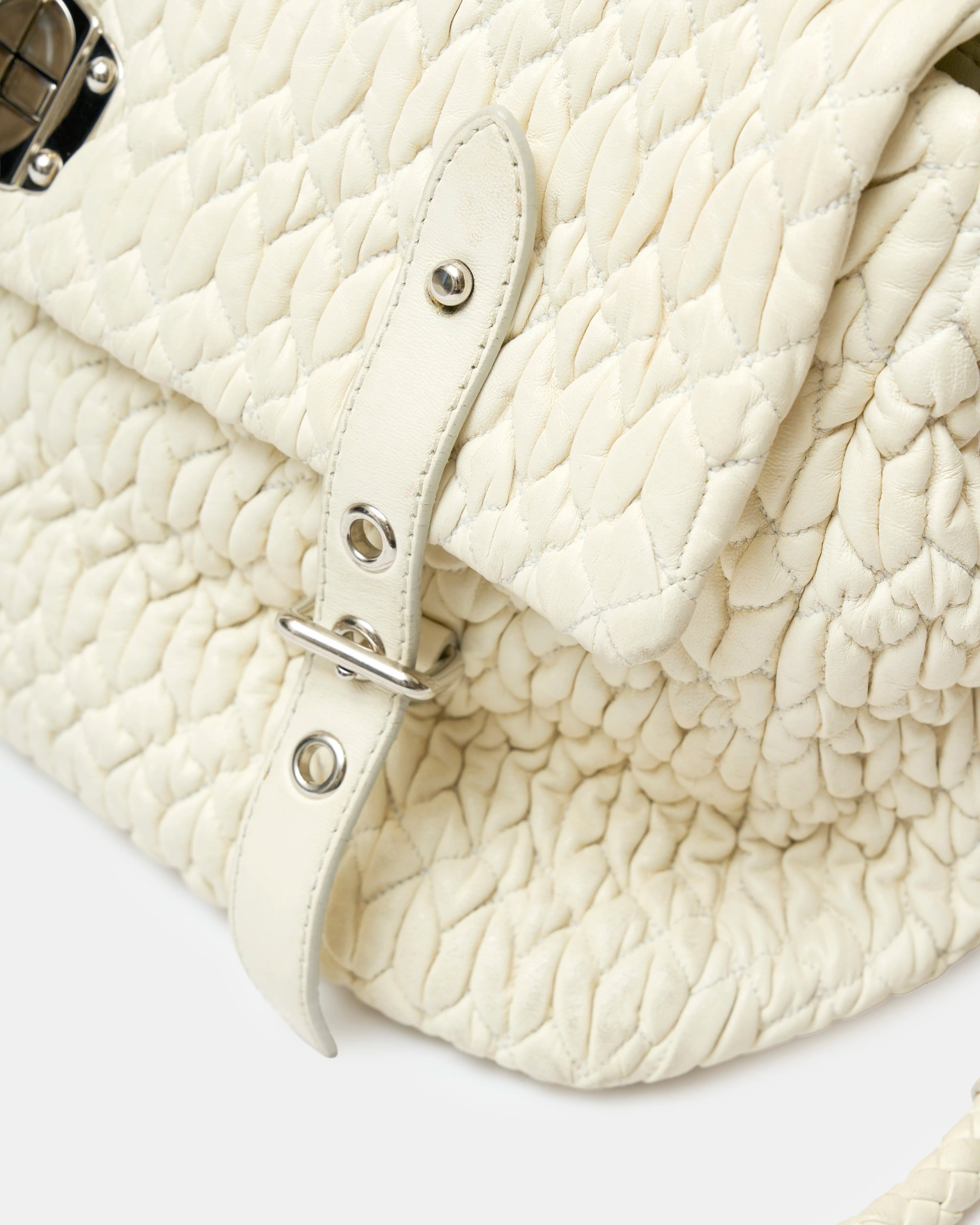 Miu miu matelassé top handle bag white leather phw