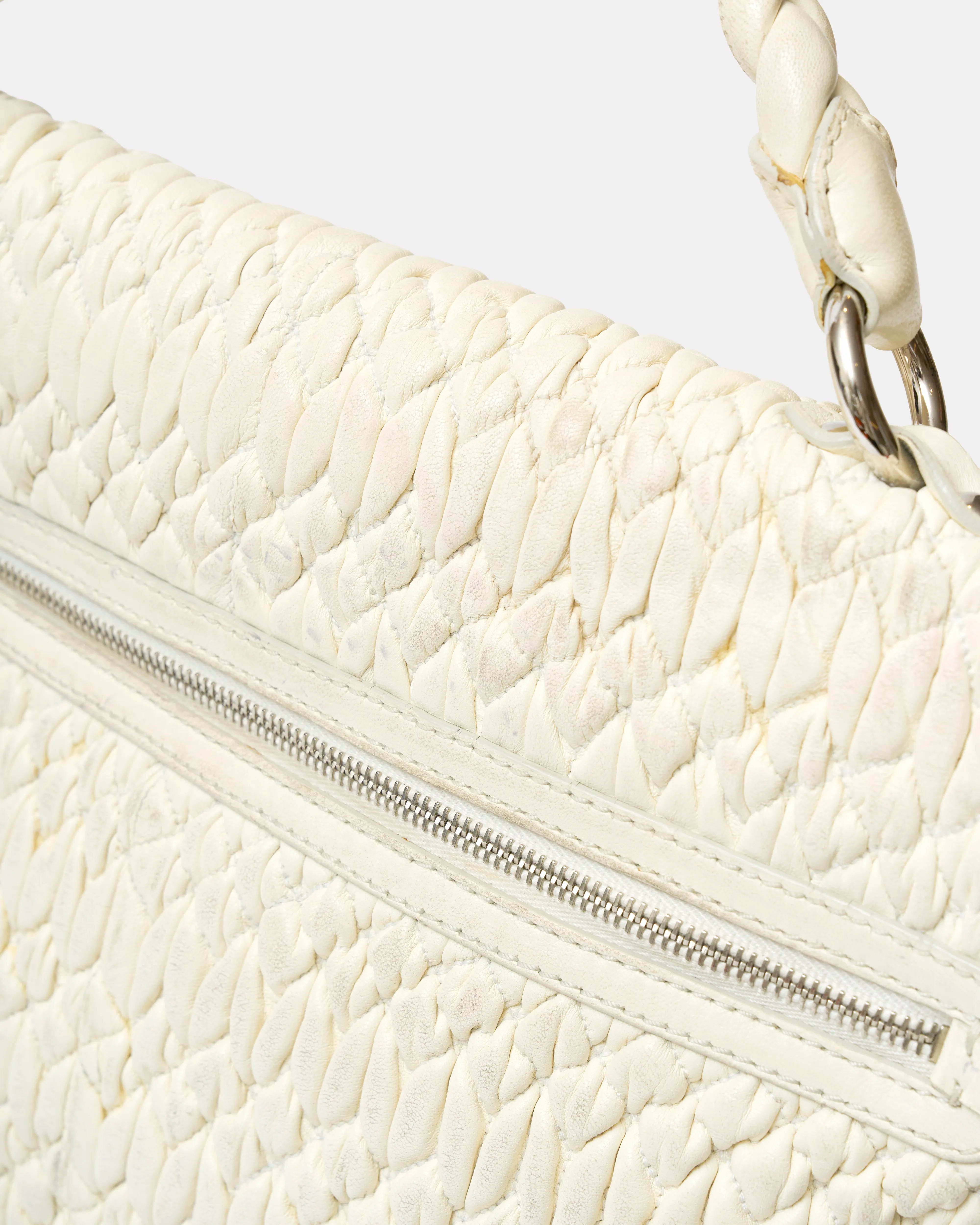 Miu miu matelassé top handle bag white leather phw
