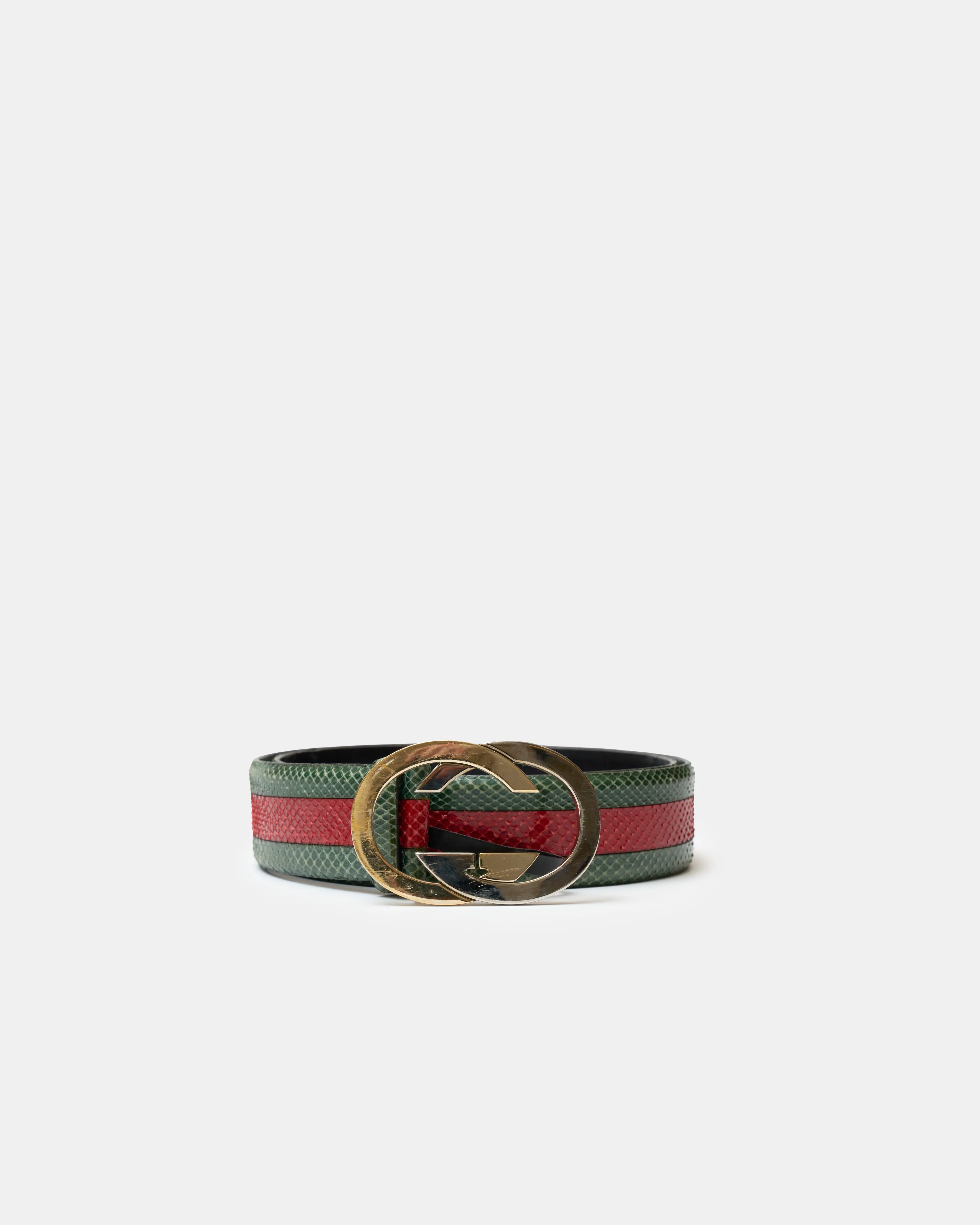 Gucci GG Buckle Belt Green & Red Python Leather GHW