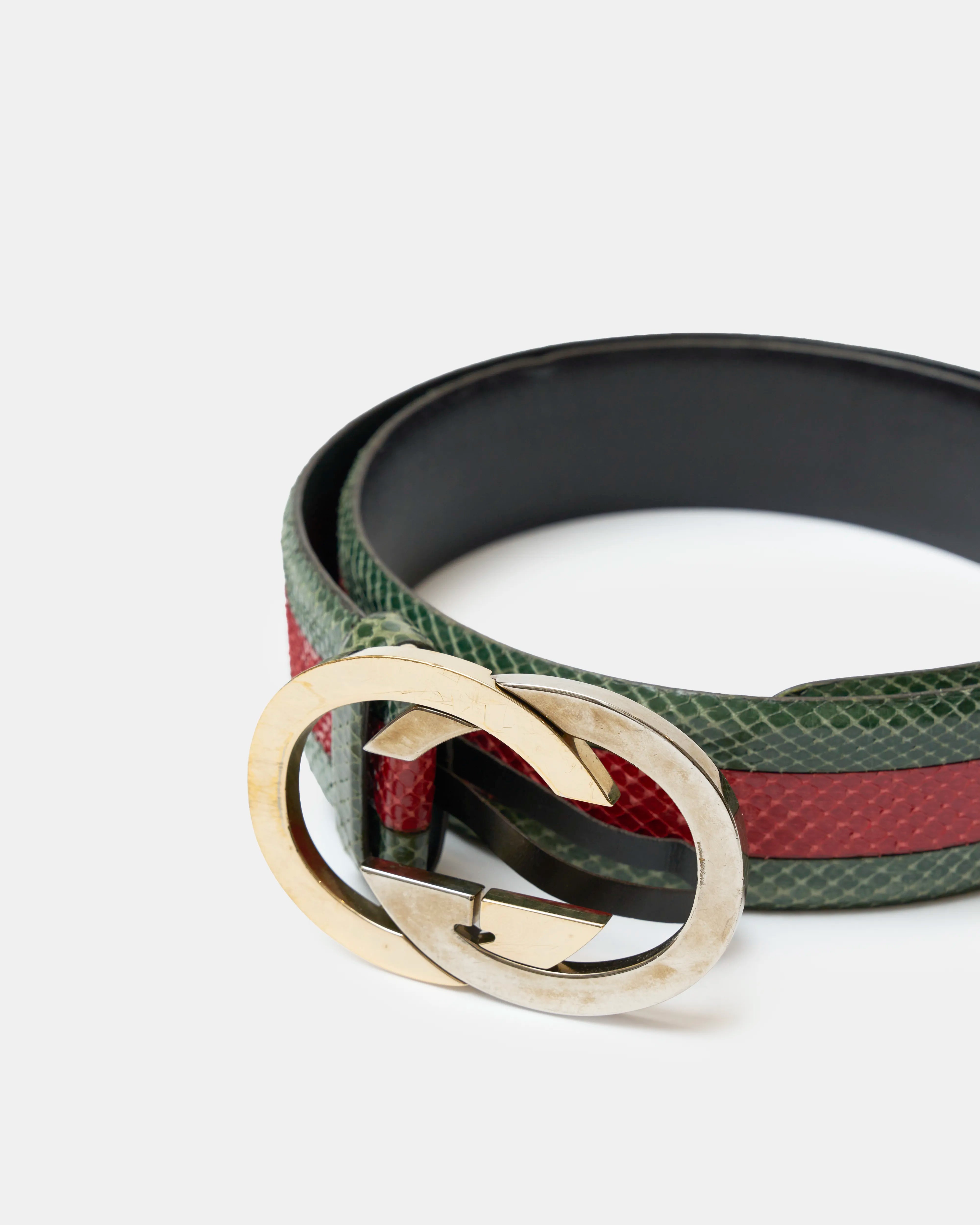 Gucci GG Buckle Belt Green & Red Python Leather GHW