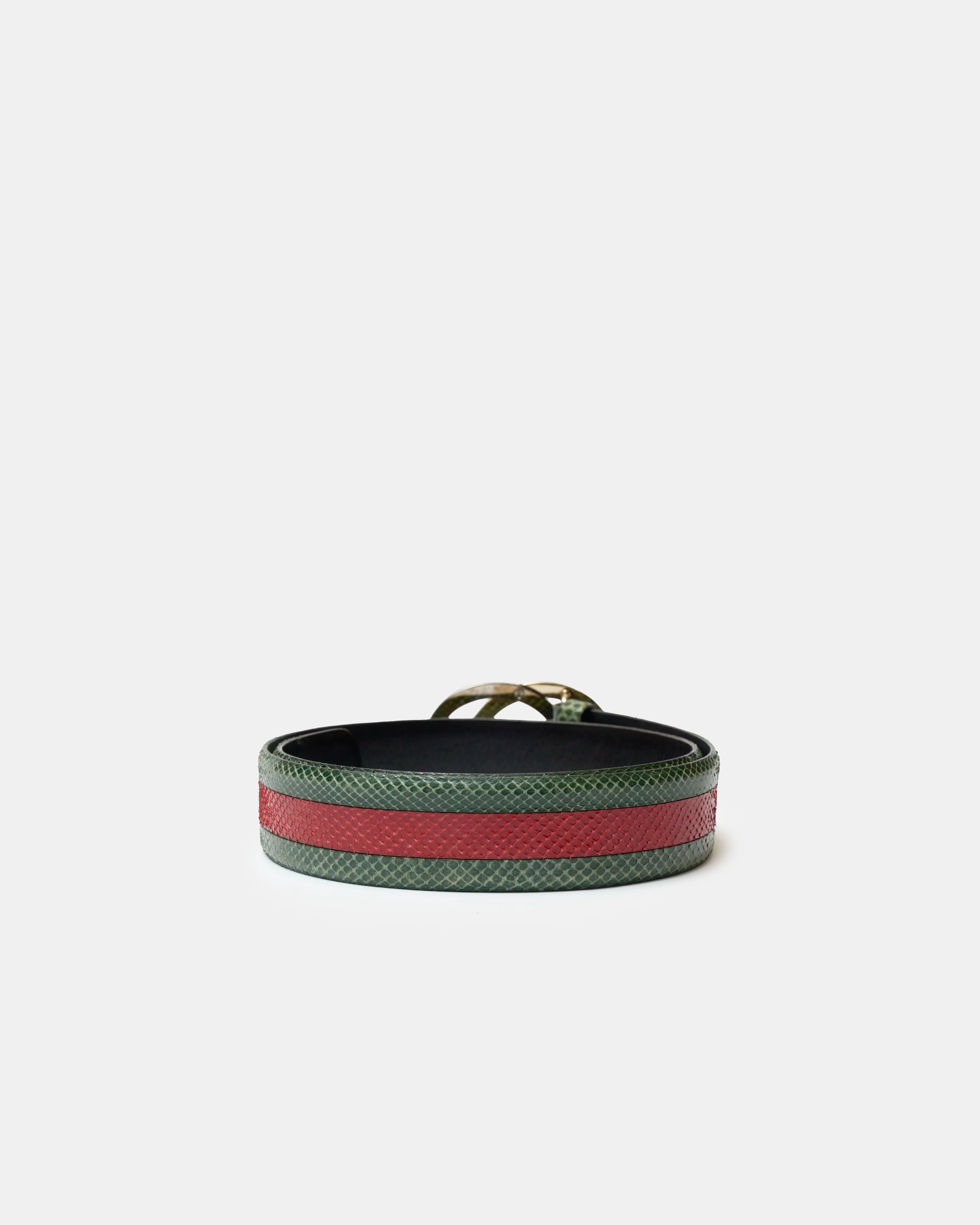 Gucci GG Buckle Belt Green & Red Python Leather GHW