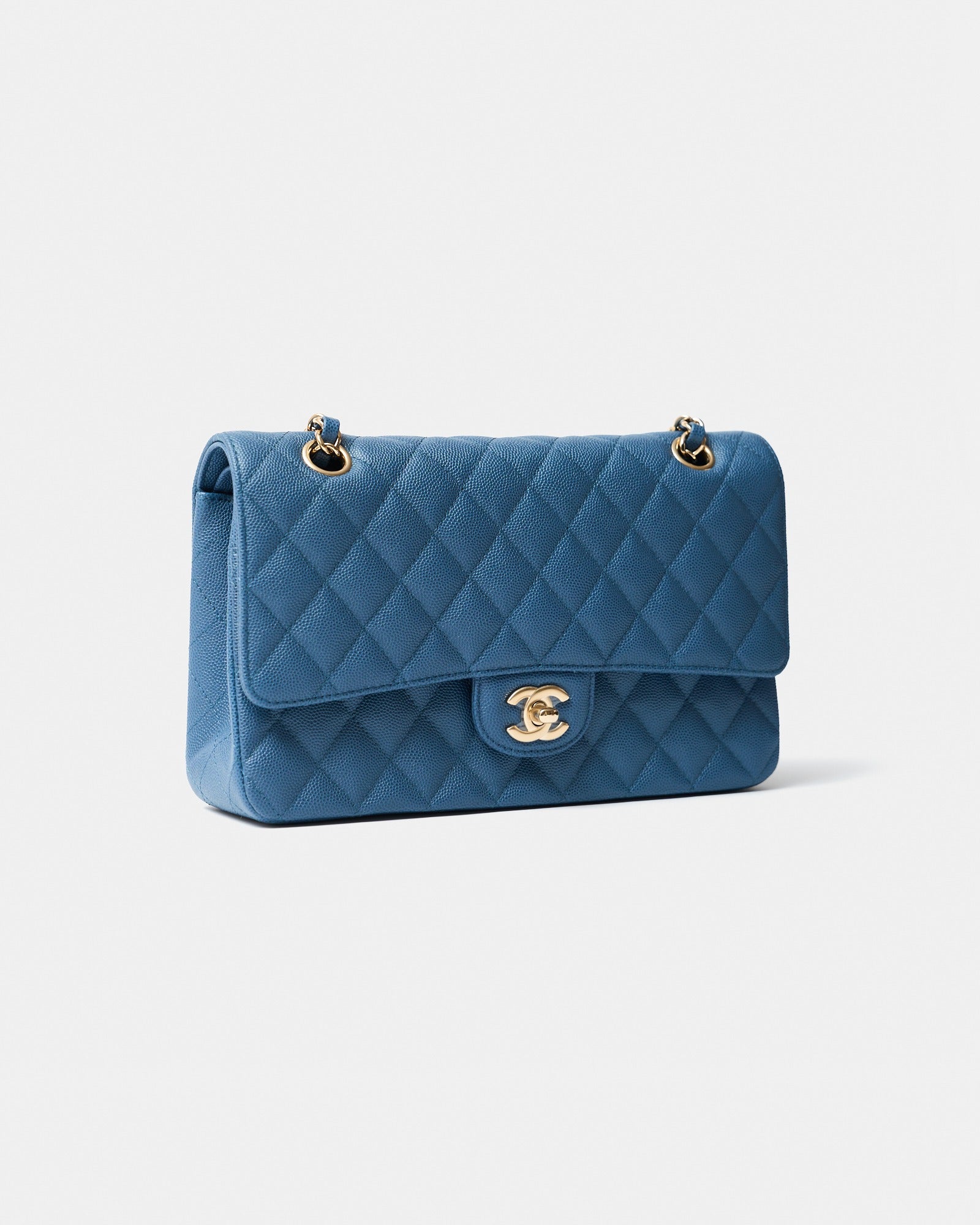 Chanel Classic Double Flap Medium Blue Caviar Gold-Tone Metal