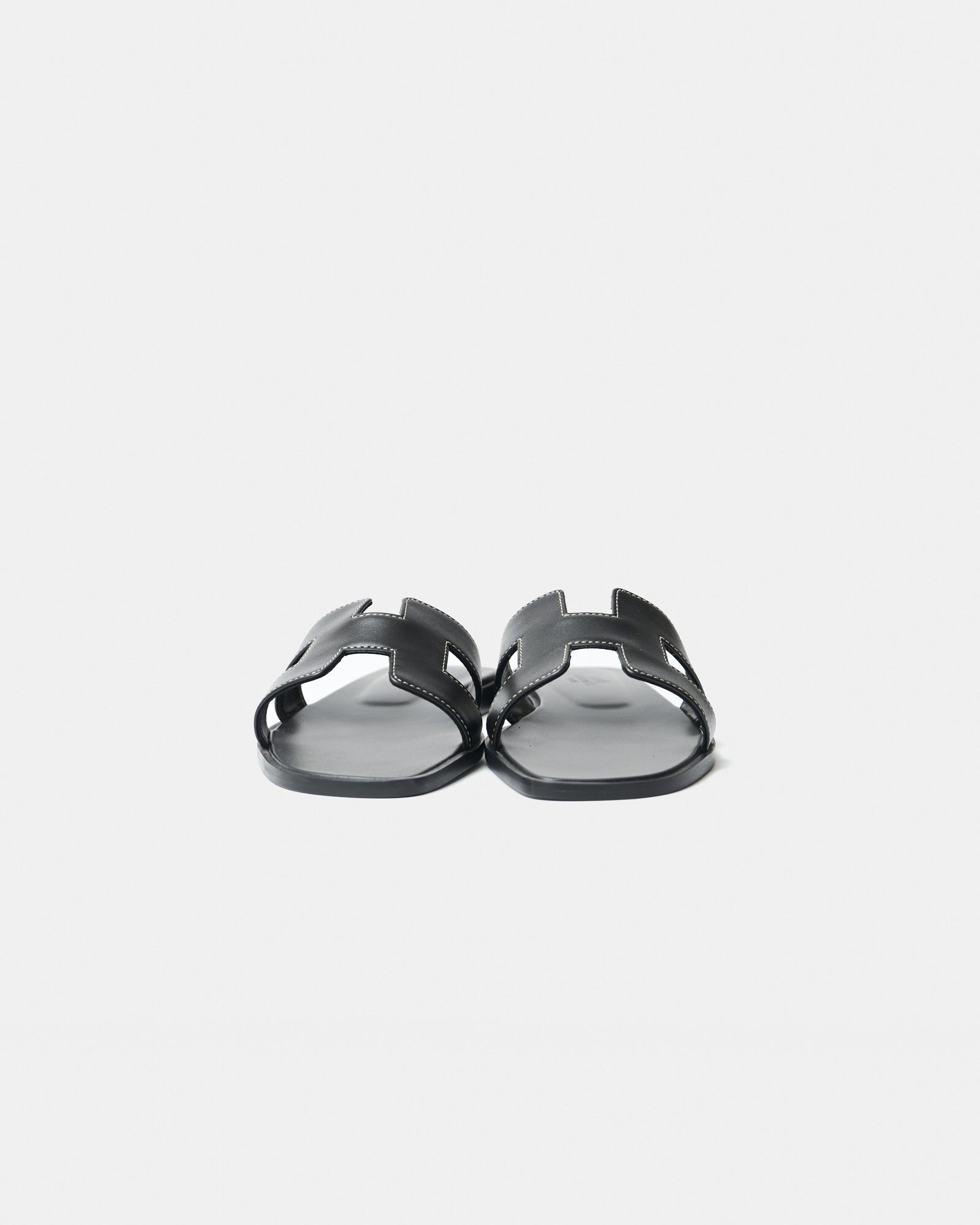 Hermès Oran Black Box Calfskin Sandals