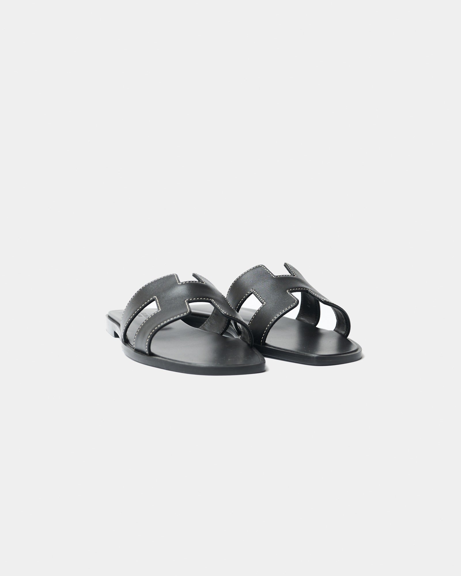 Hermès Oran Black Box Calfskin Sandals