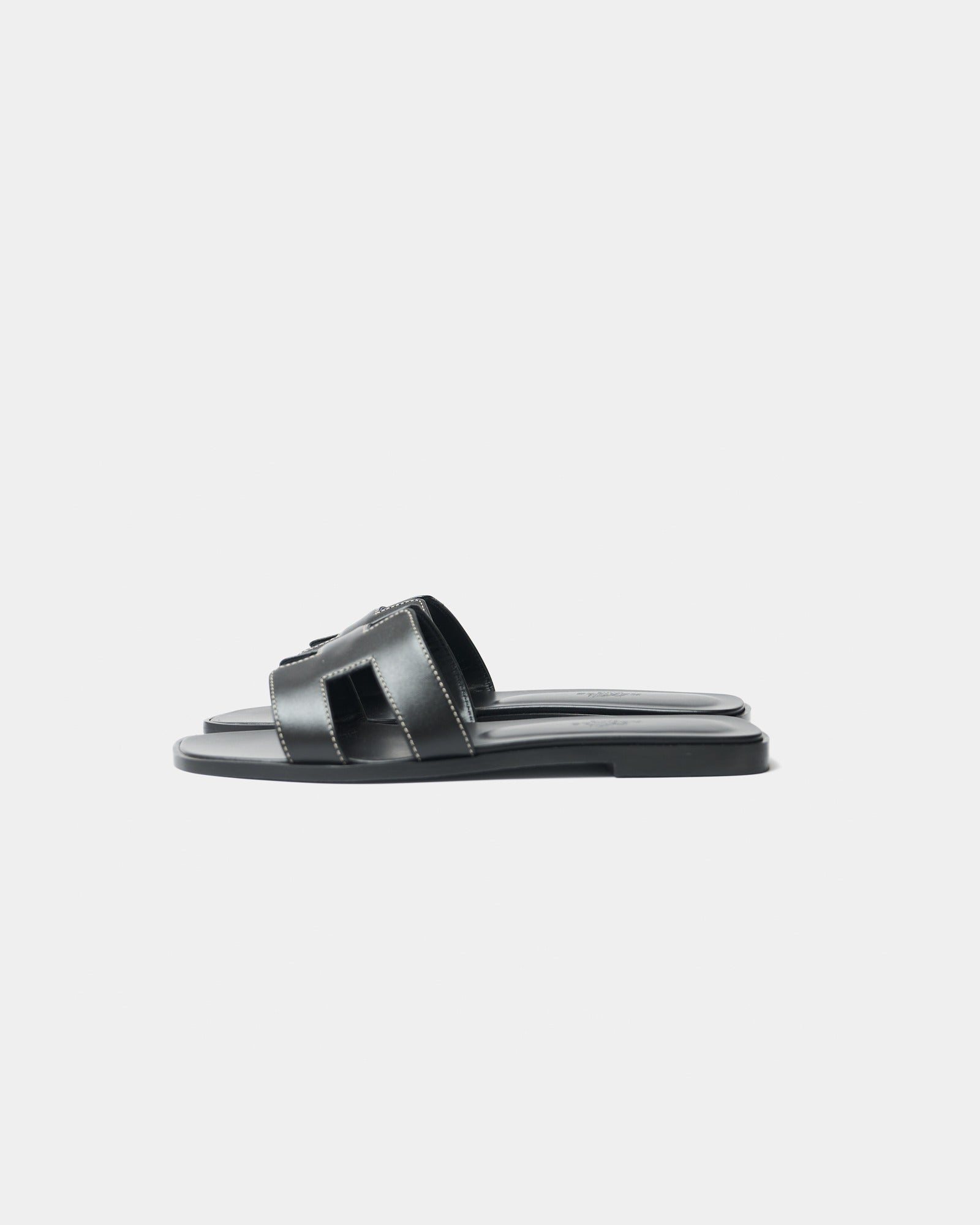 Hermès Oran Black Box Calfskin Sandals