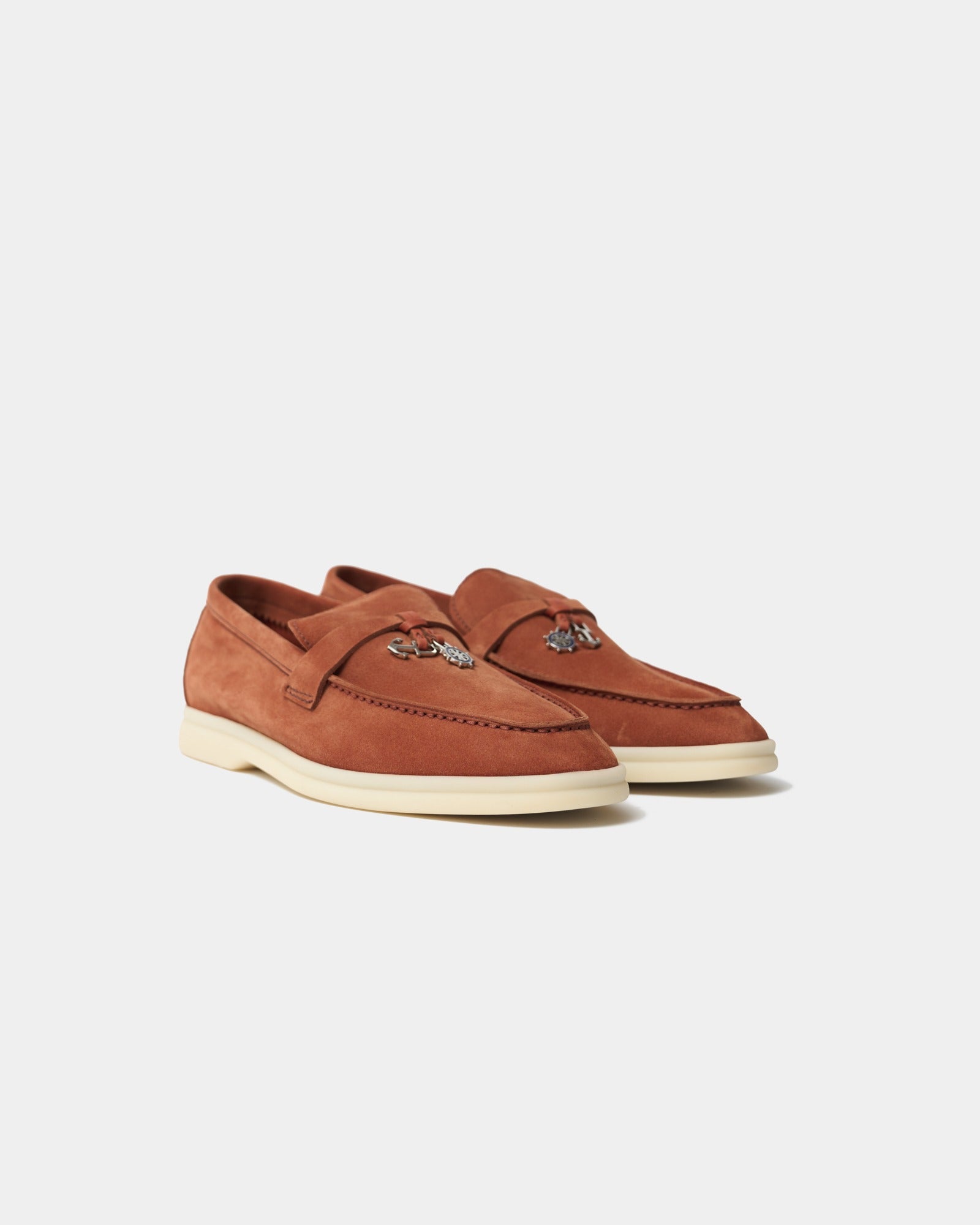 Loro Piana Summer Nautical Charms Walk Orange Loafers