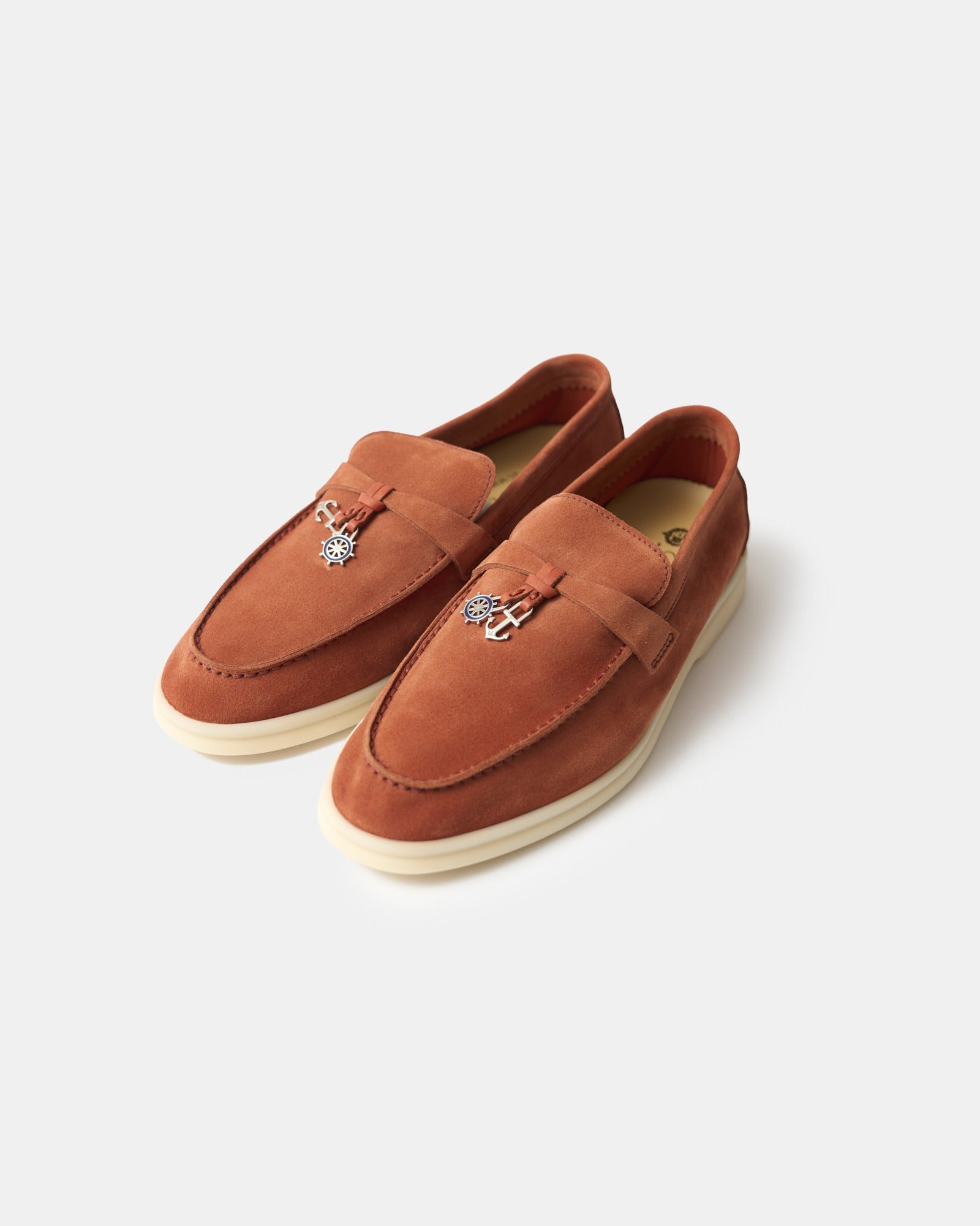 Loro Piana Summer Nautical Charms Walk Orange Loafers