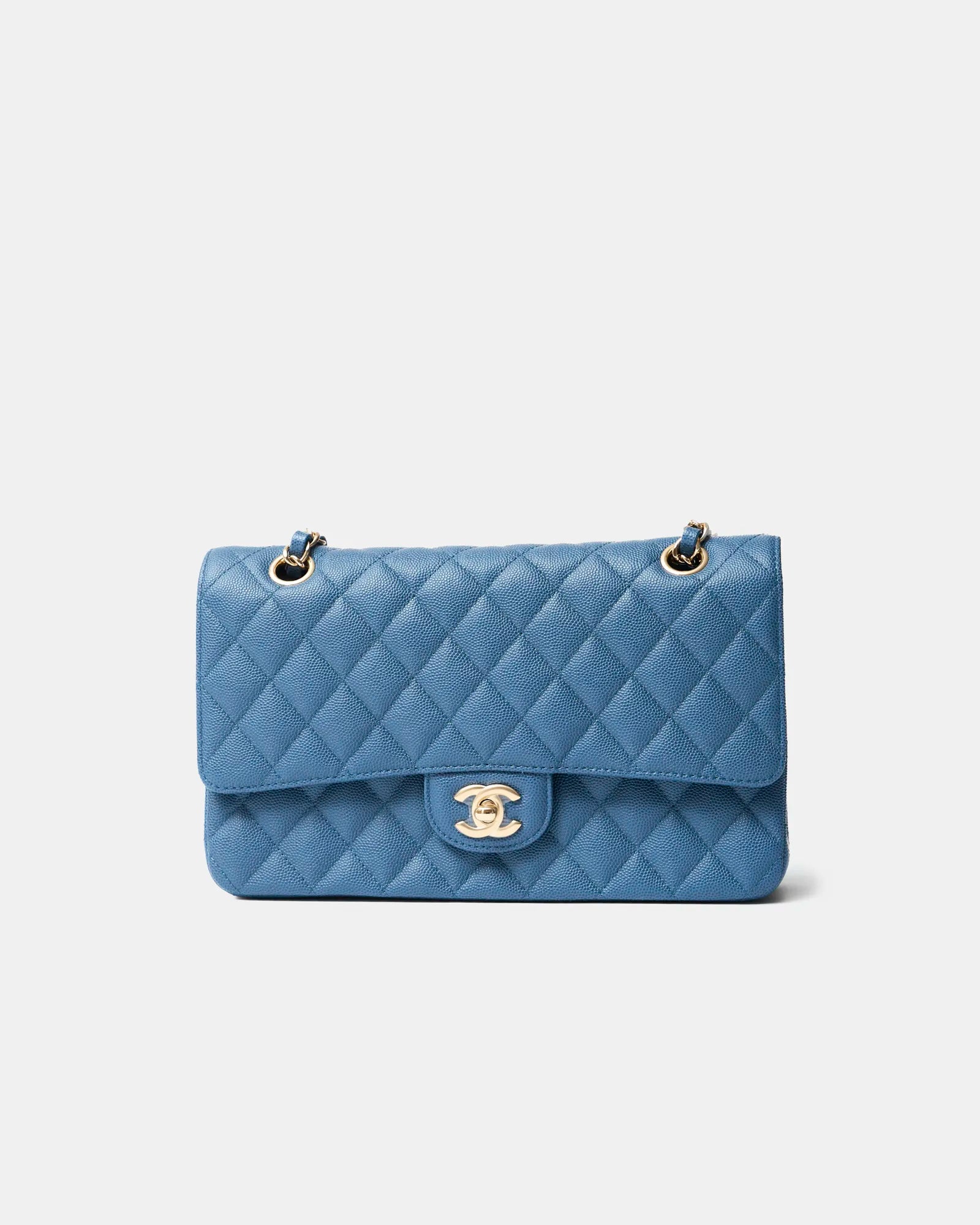 Chanel Classic Double Flap Medium Blue Caviar Gold-Tone Metal