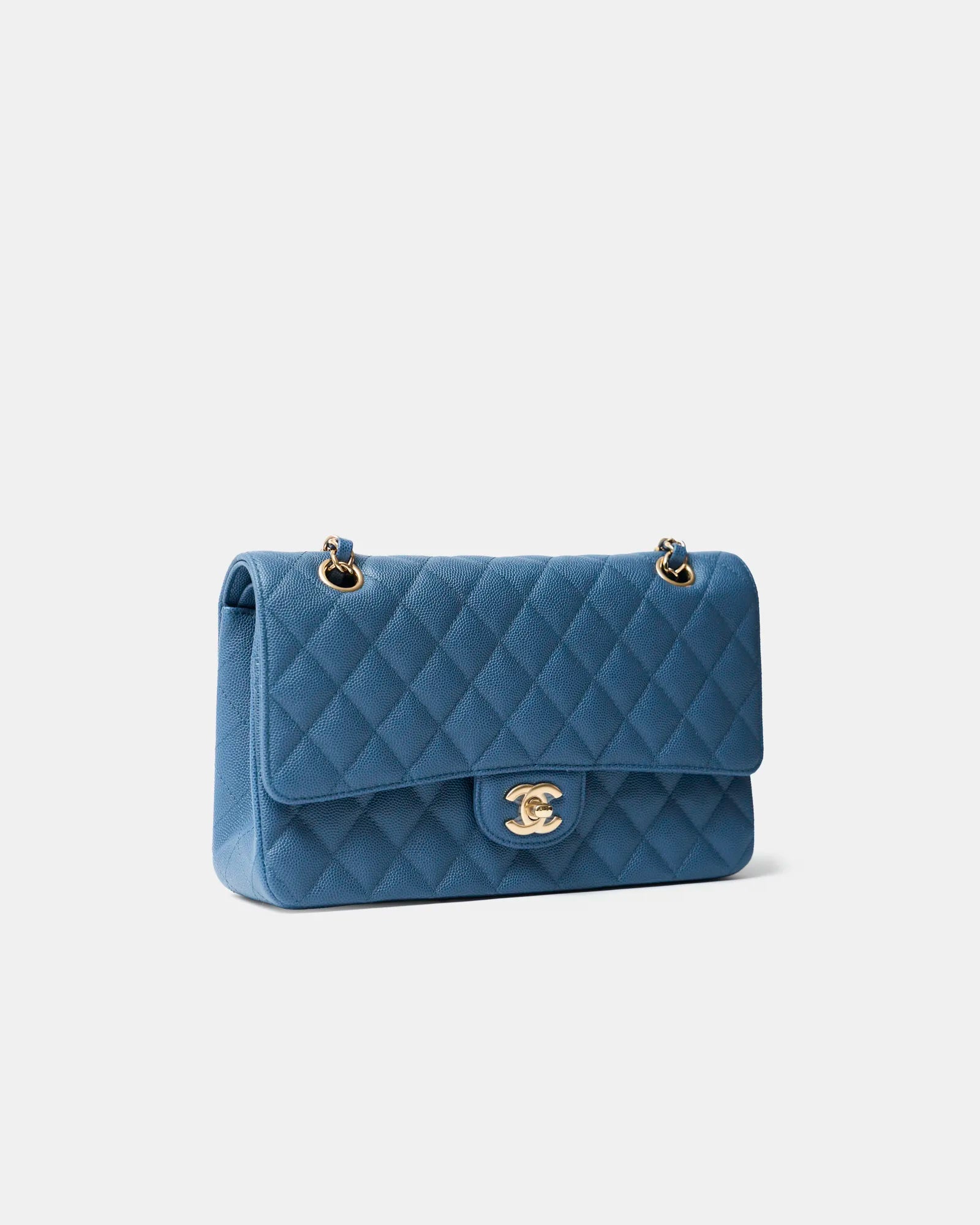Chanel Classic Double Flap Medium Blue Caviar Gold-Tone Metal