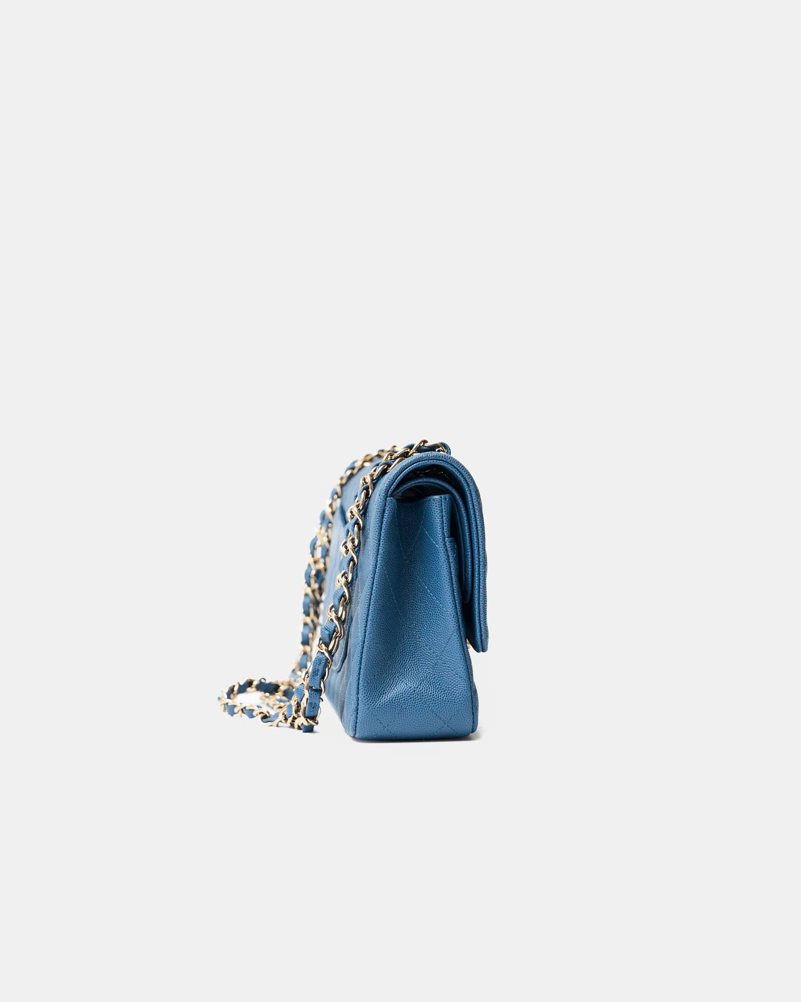 Chanel Classic Double Flap Medium Blue Caviar Gold-Tone Metal