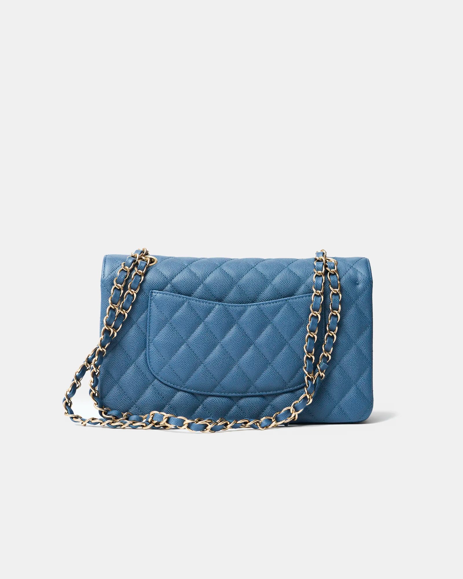 Chanel Classic Double Flap Medium Blue Caviar Gold-Tone Metal