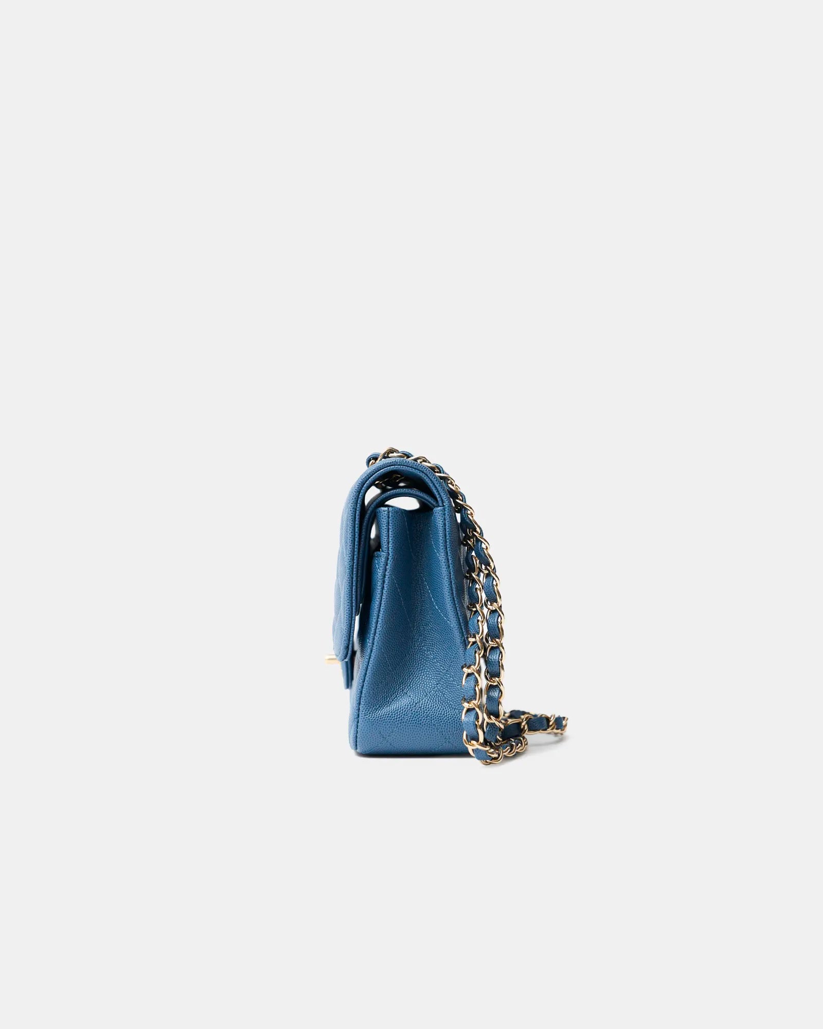 Chanel Classic Double Flap Medium Blue Caviar Gold-Tone Metal