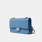 Chanel Classic Double Flap Medium Blue Caviar Gold-Tone Metal
