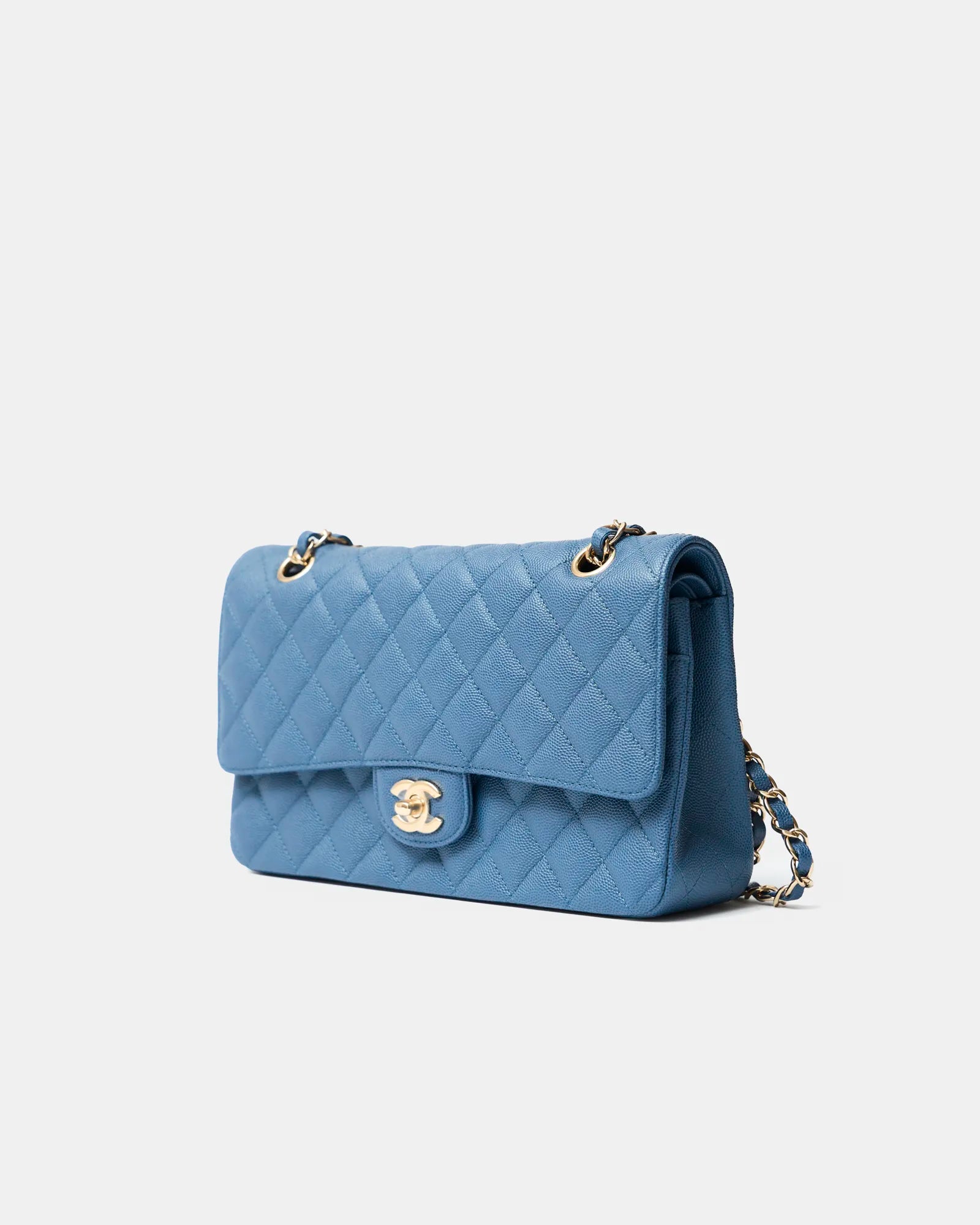 Chanel Classic Double Flap Medium Blue Caviar Gold-Tone Metal