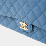 Chanel Classic Double Flap Medium Blue Caviar Gold-Tone Metal