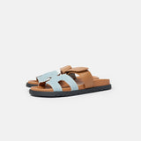 Hermès Chypre Bleu Clair Naturel Denim Calfskin Sandals
