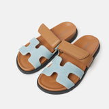 Hermès Chypre Bleu Clair Naturel Denim Calfskin Sandals