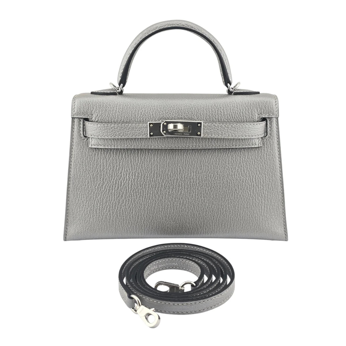 Hermès Mini Kelly 20 Gris Argenté Chèvre Chamkilight PHW