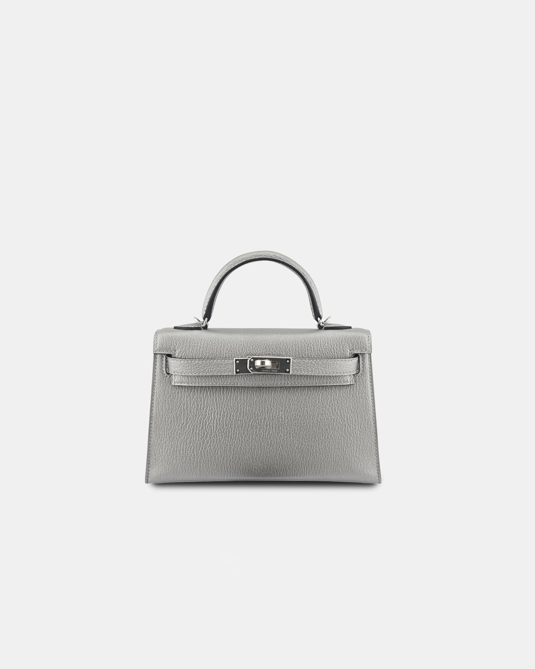 Hermès Mini Kelly 20 Gris Argenté Chèvre Chamkilight PHW