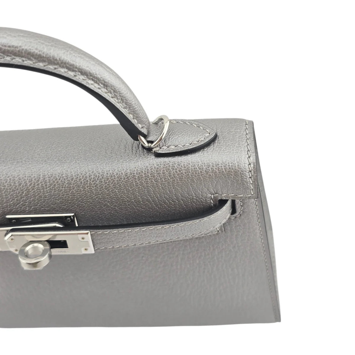 Hermès Mini Kelly 20 Gris Argenté Chèvre Chamkilight PHW