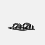 Hermès Oran Black Box Calfskin Sandals