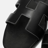 Hermès Oran Black Box Calfskin Sandals