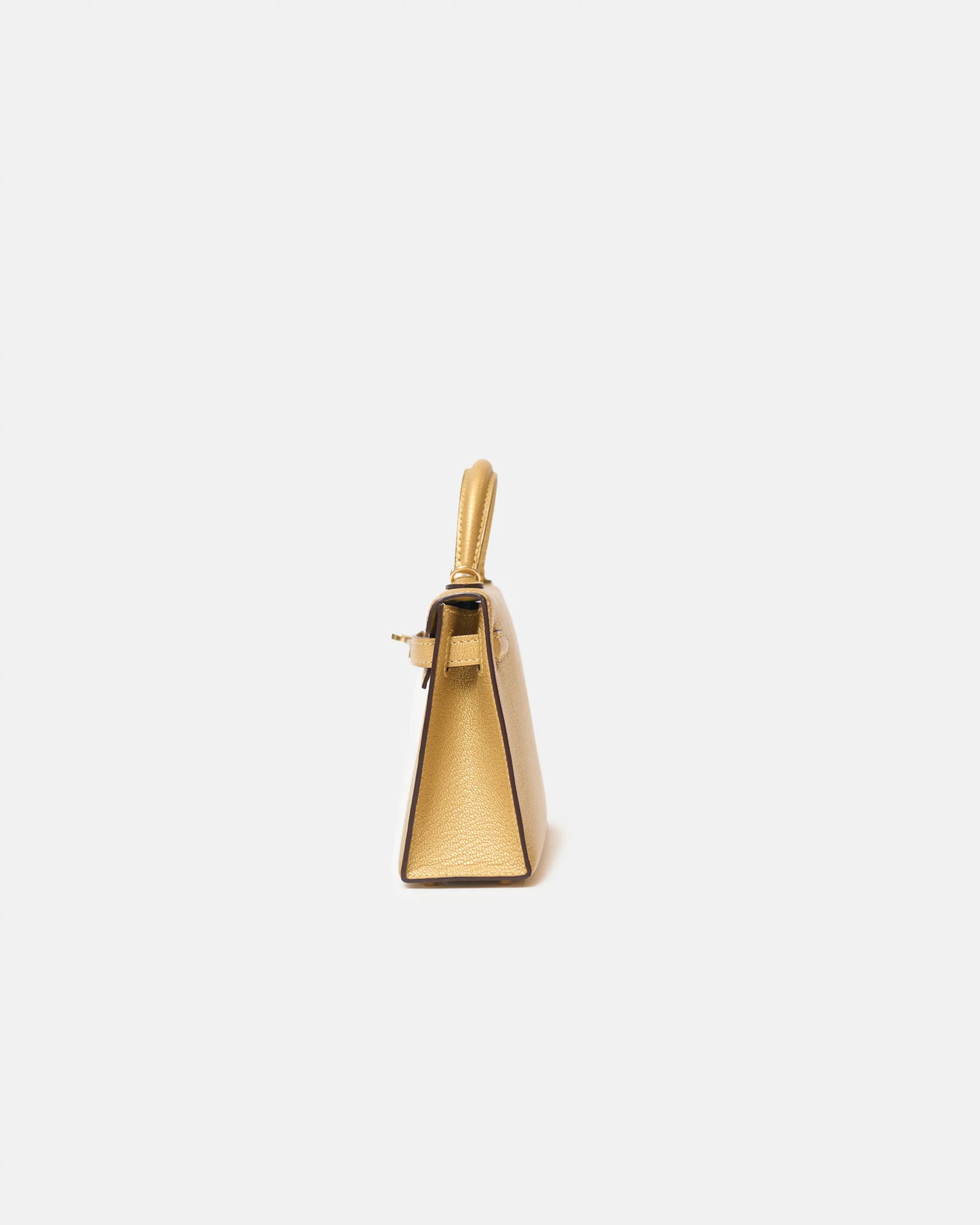 Hermès Mini Kelly 20 Dore Chèvre Chamkilight Permabrass