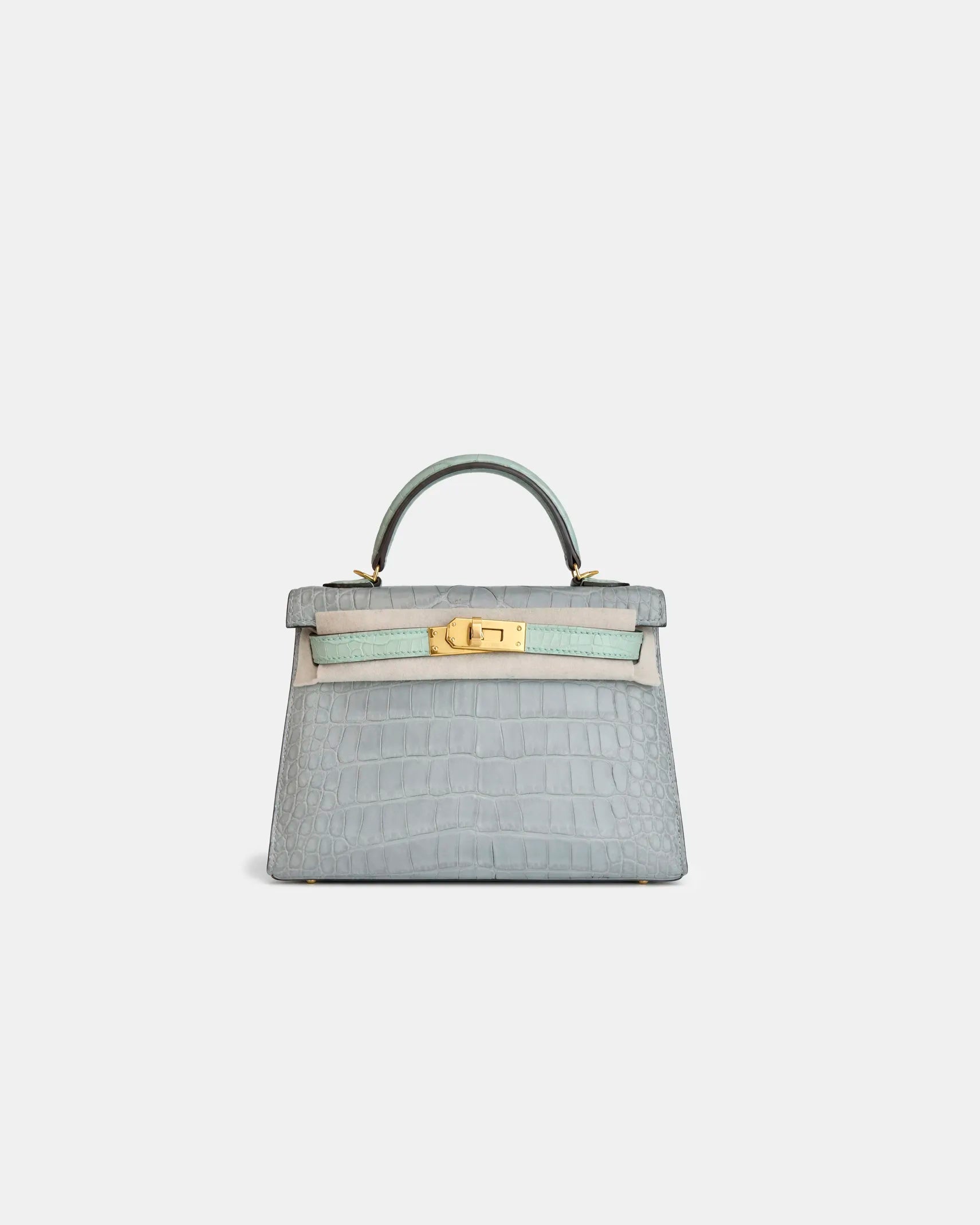 Hermès Kelly Mini 20 Gris Perle/Vert d'Eau Matte Alligator GHW