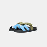 Hermès Chypre Bleu Cameo/ Vert Celadon Suede Sandals