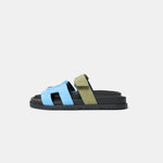 Hermès Chypre Bleu Cameo/ Vert Celadon Suede Sandals