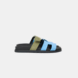 Hermès Chypre Bleu Cameo/ Vert Celadon Suede Sandals