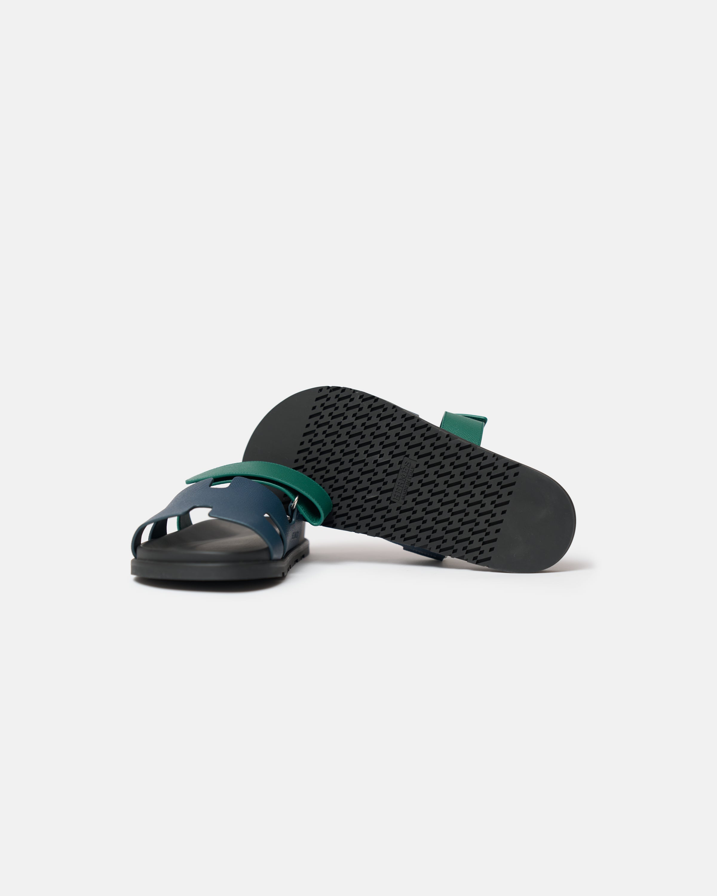 Hermès Chypre Bleu Celeste/Vert Oyat Epsom Sandals