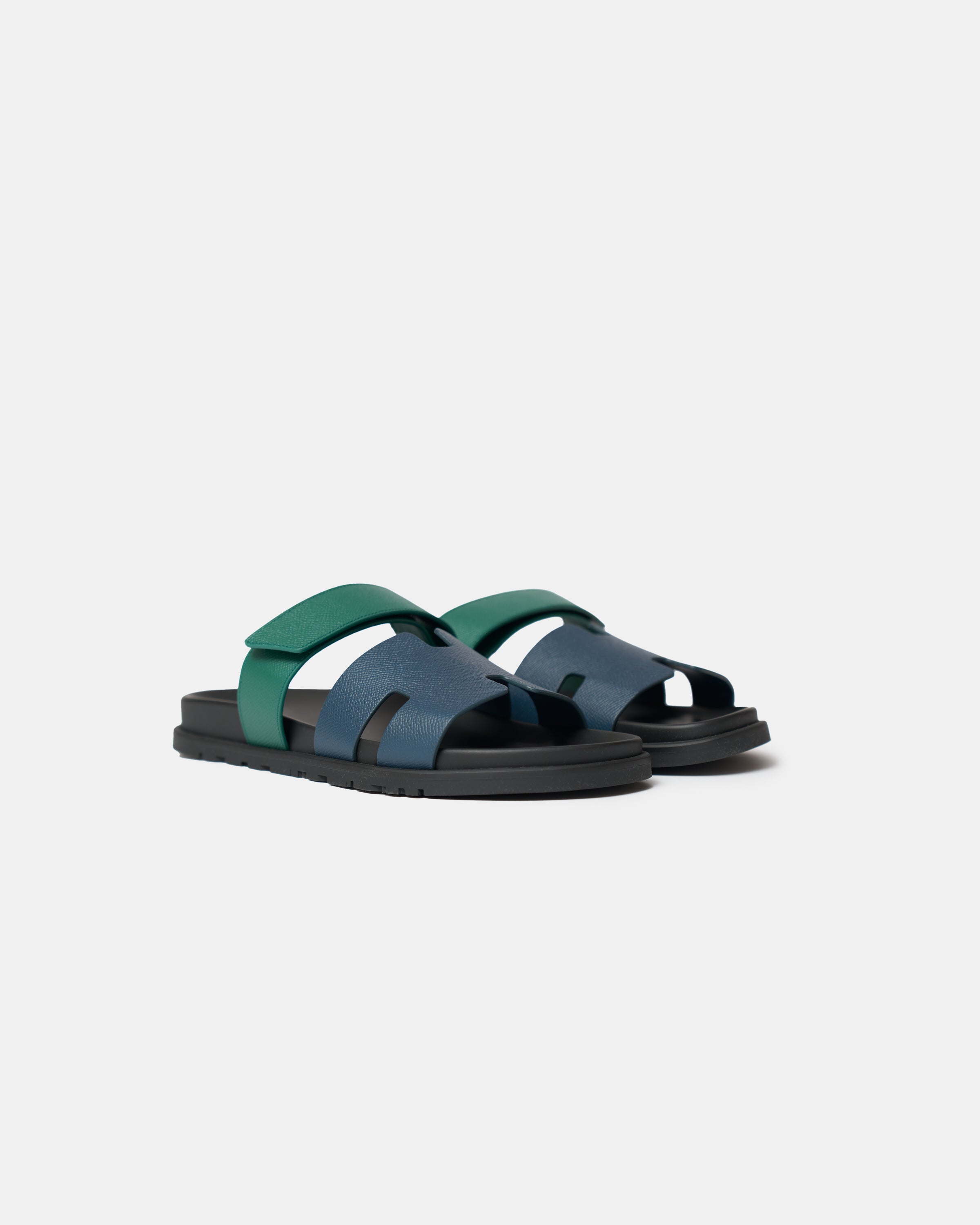 Hermès Chypre Bleu Celeste/Vert Oyat Epsom Sandals