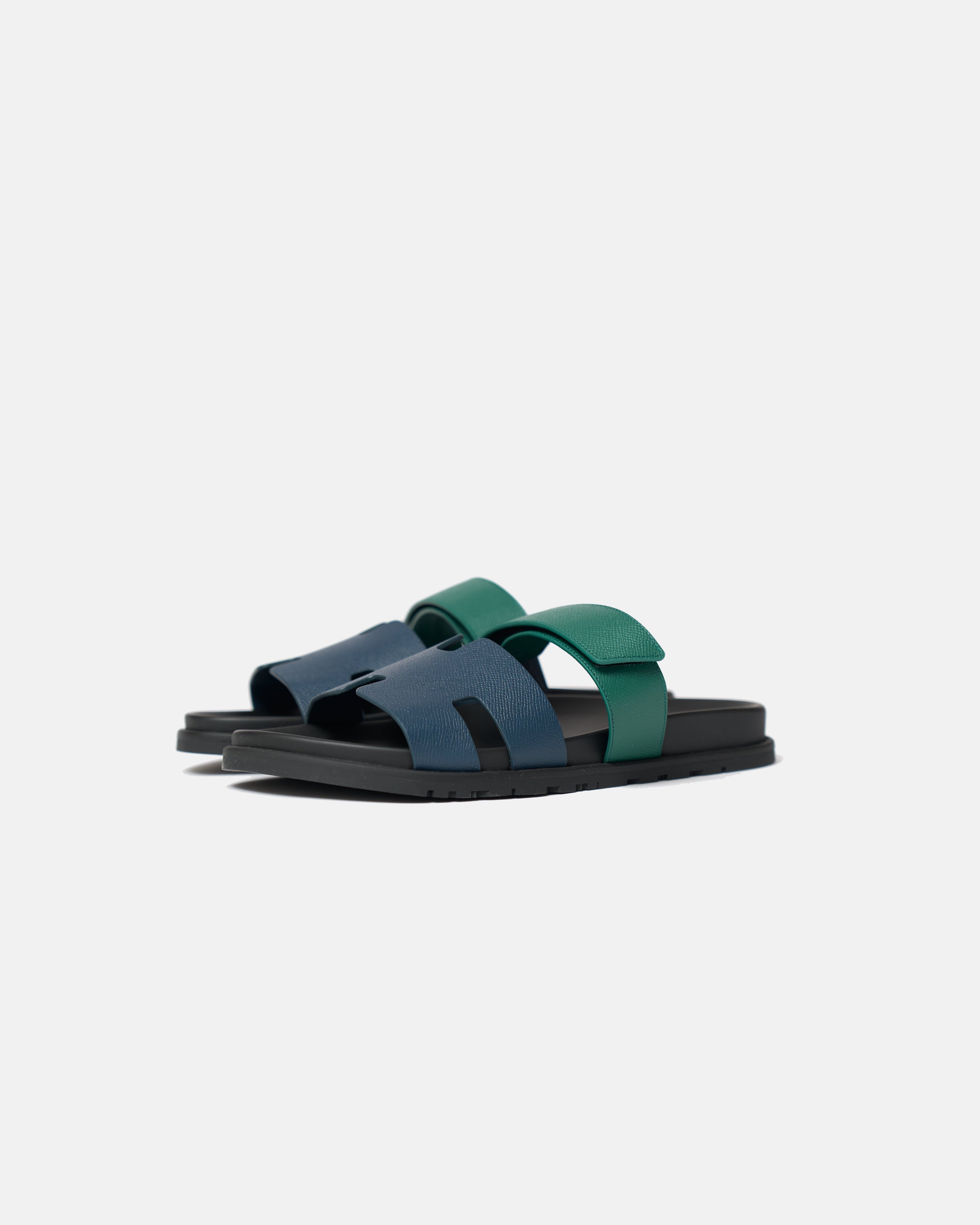 Hermès Chypre Bleu Celeste/Vert Oyat Epsom Sandals