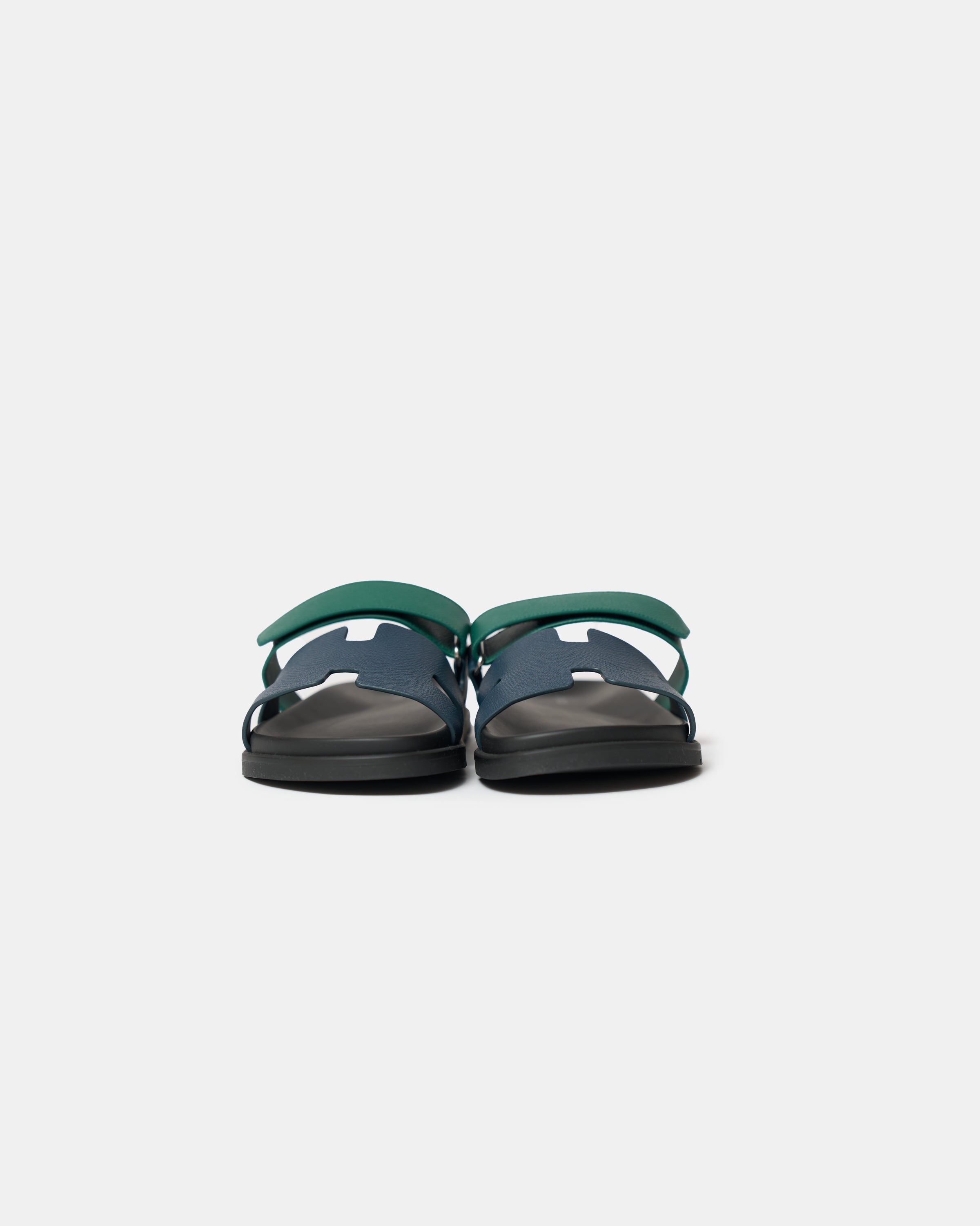 Hermès Chypre Bleu Celeste/Vert Oyat Epsom Sandals
