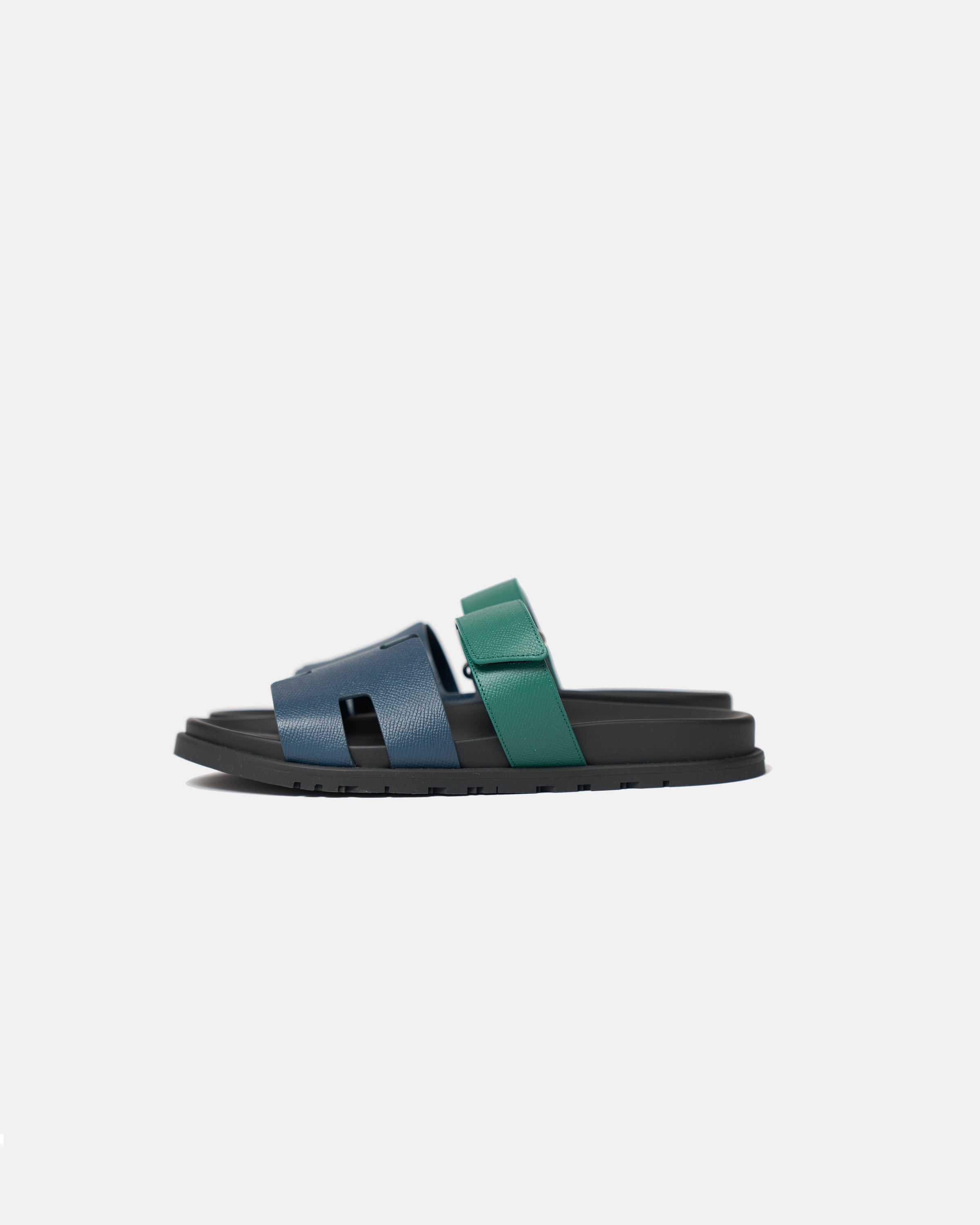 Hermès Chypre Bleu Celeste/Vert Oyat Epsom Sandals