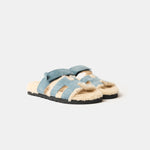 Hermès Chypre Peau Lainee Bleu Pinède / Écru Sandals