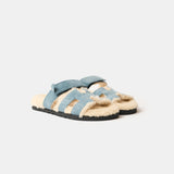 Hermès Chypre Peau Lainee Bleu Pinède / Écru Sandals