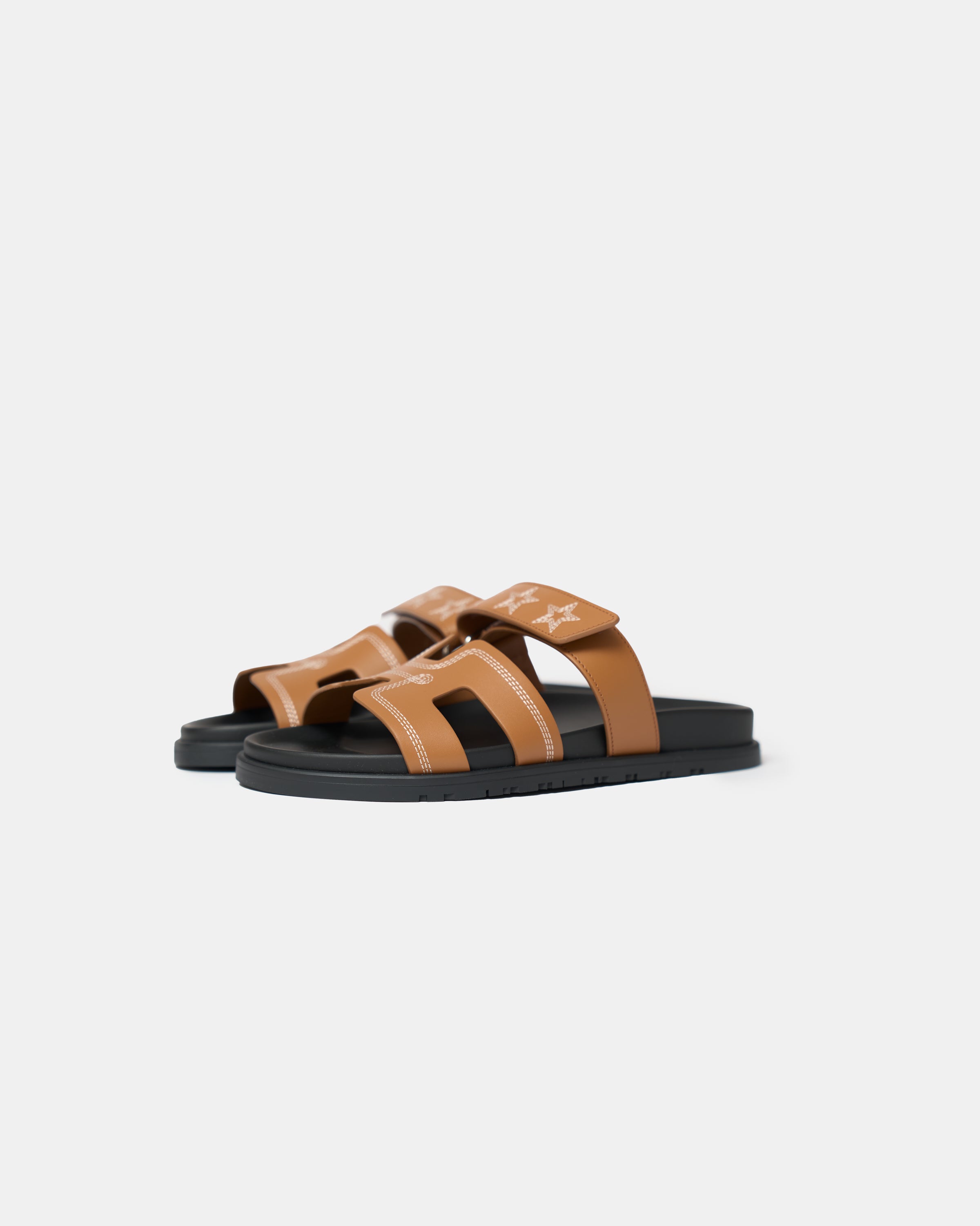 Hermès Chypre Naturel Embroidered Calfskin Sandals