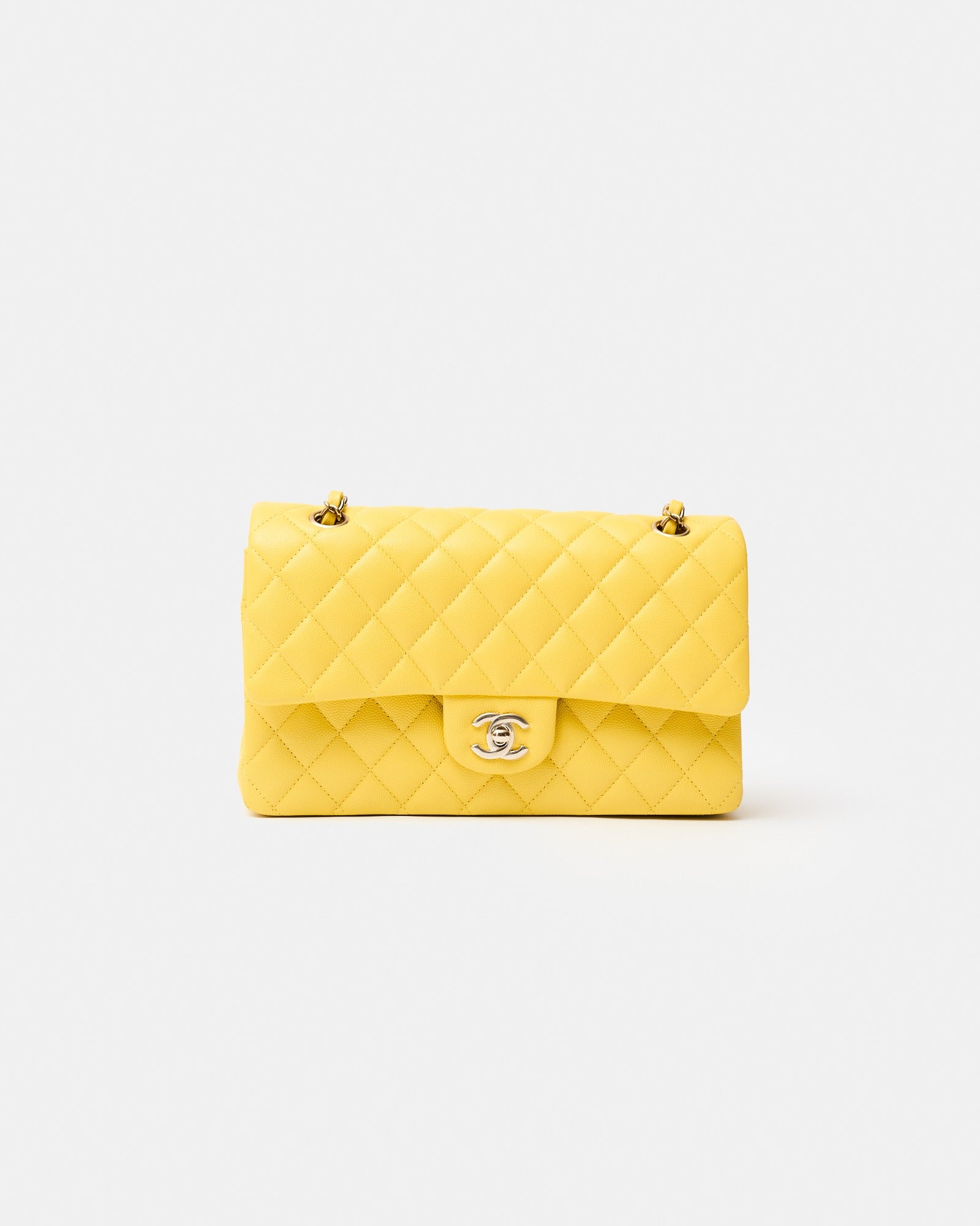 Chanel Classic Double Flap Medium Yellow Caviar Gold Tone Metal