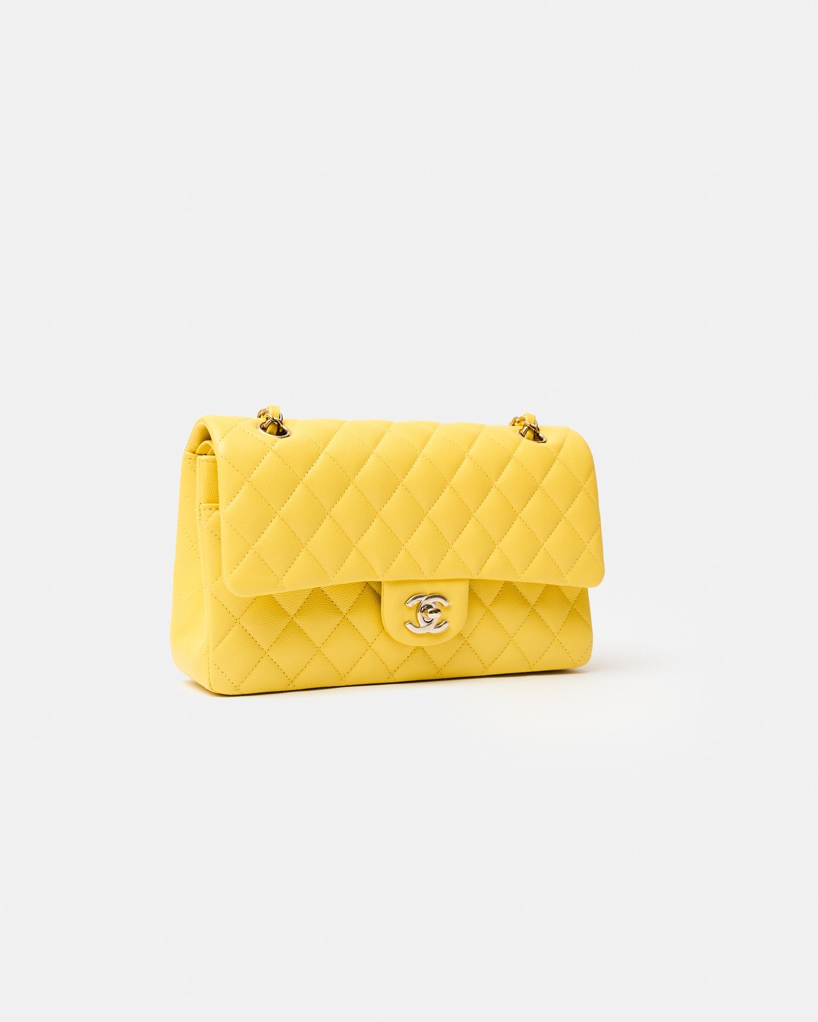 Chanel Classic Double Flap Medium Yellow Caviar Gold Tone Metal