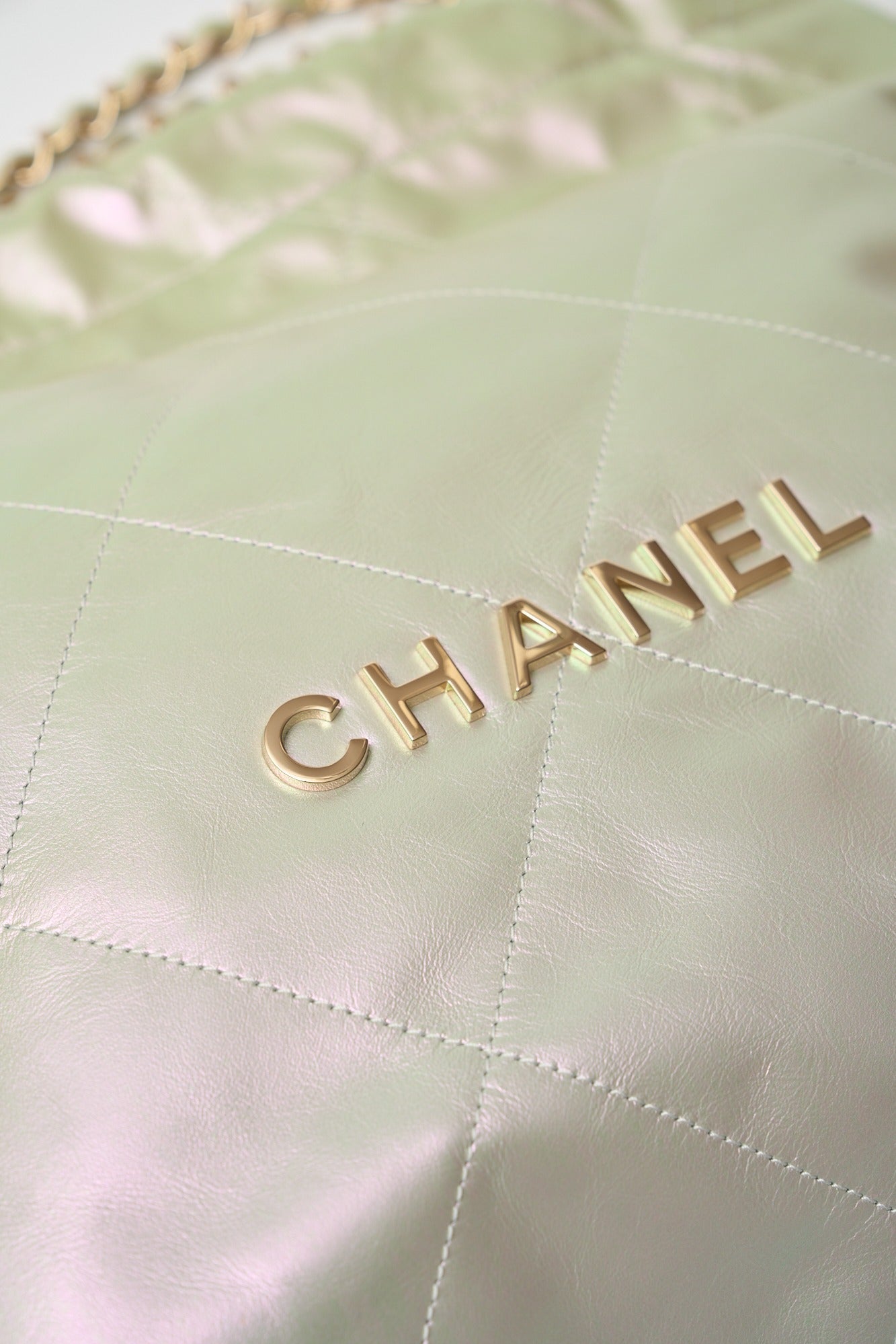Chanel 22 Light Green Lambskin Gold-Tone Metal