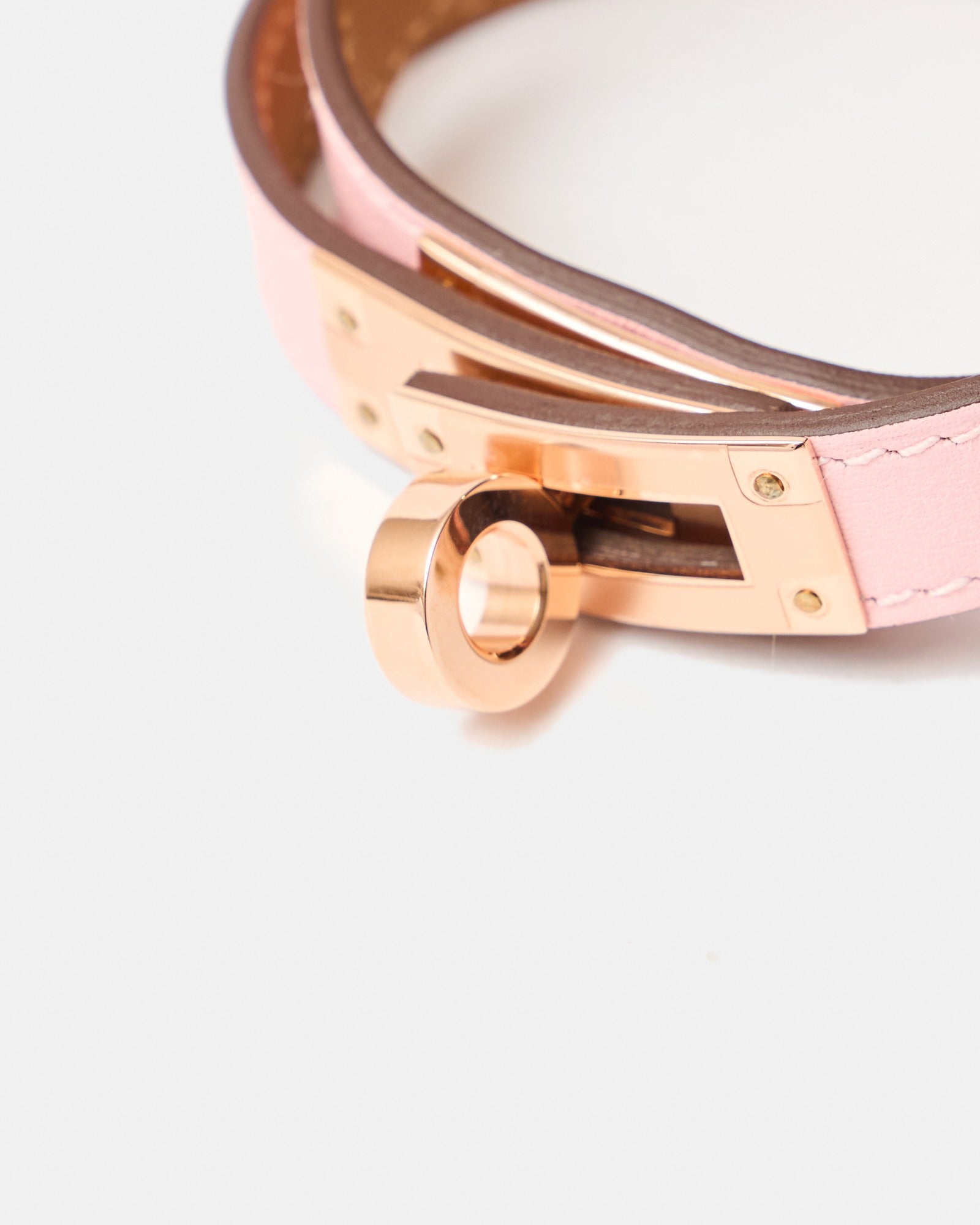 Hermès Kelly Double Tour Rose Sakura Swift Bracelet RGHW