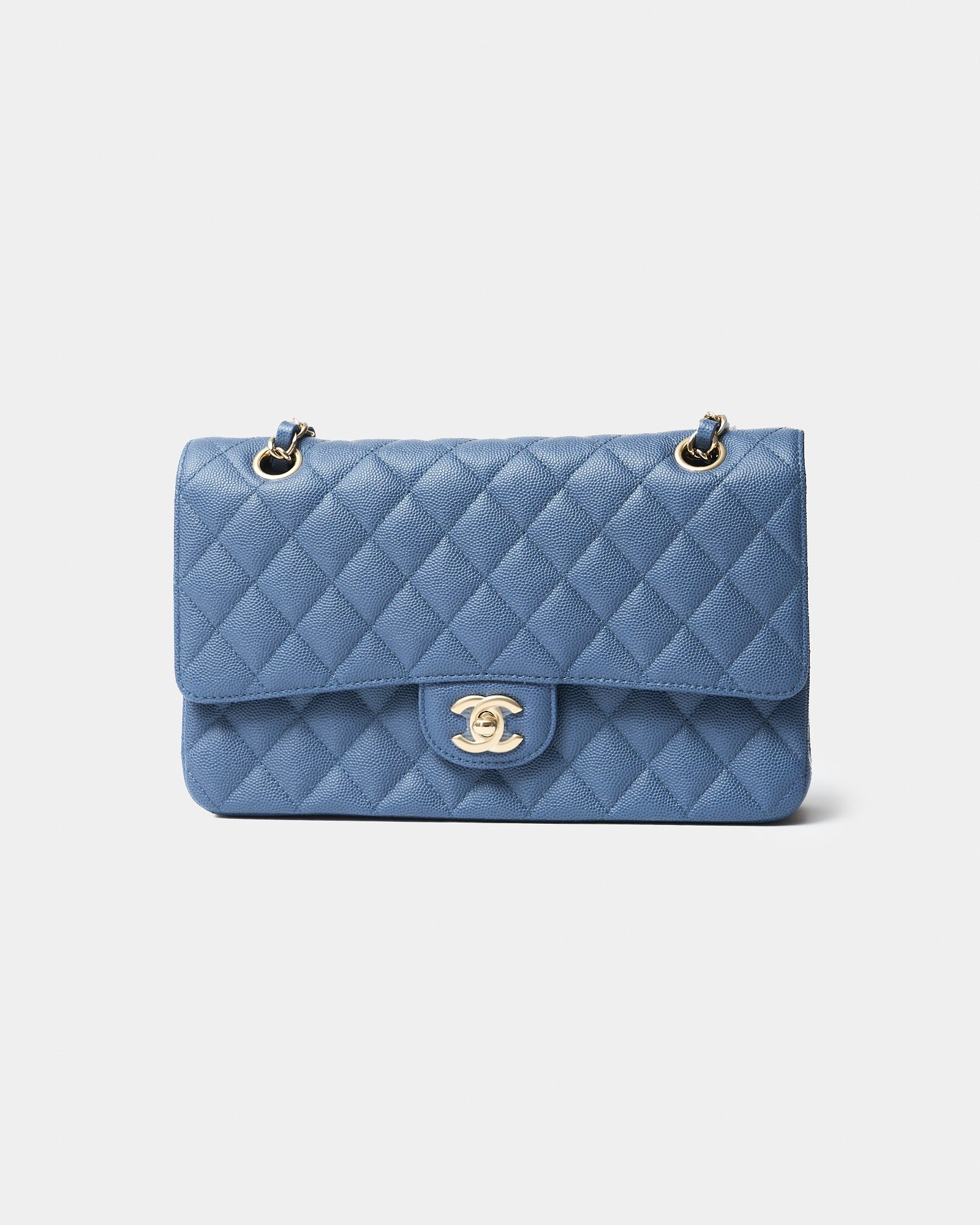 Chanel Classic Double Flap Medium Blue Caviar Gold-Tone Metal