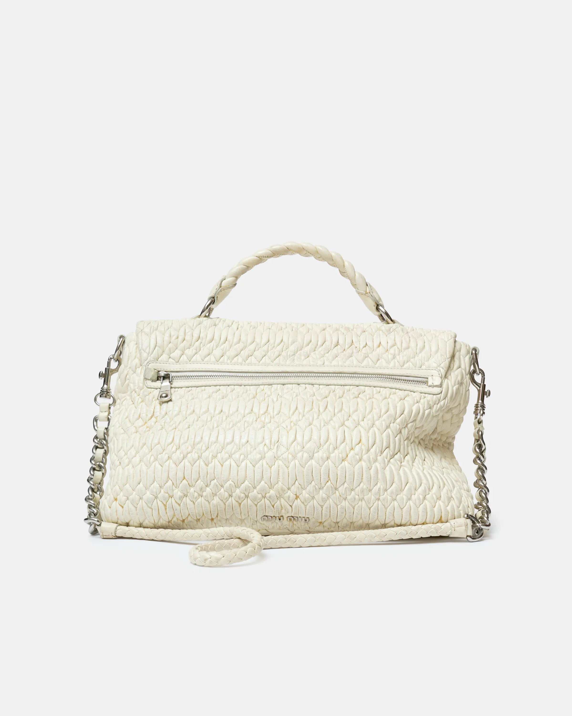 Miu Miu Matelassé Top Handle Bag White Leather PHW