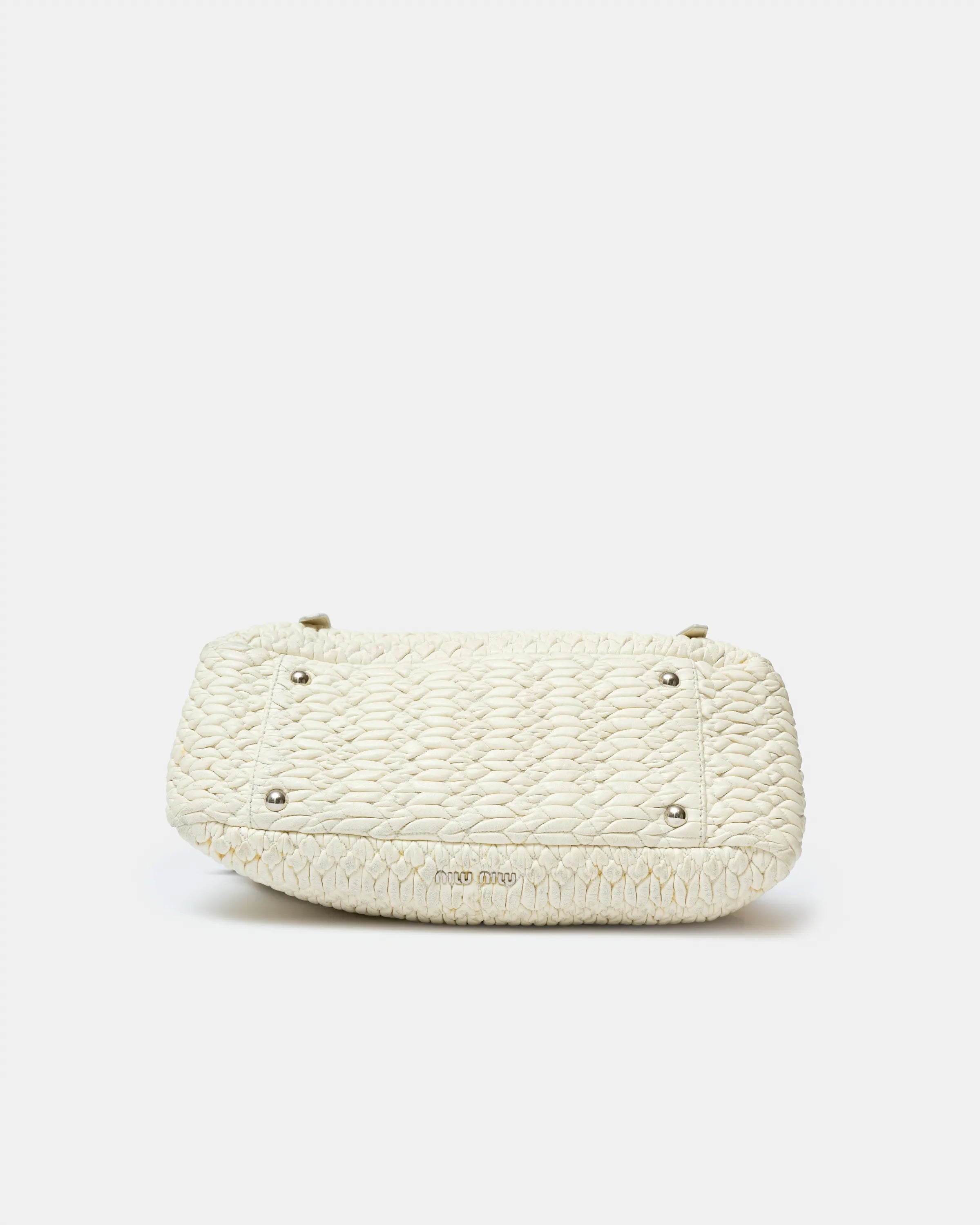 Miu Miu Matelassé Top Handle Bag White Leather PHW