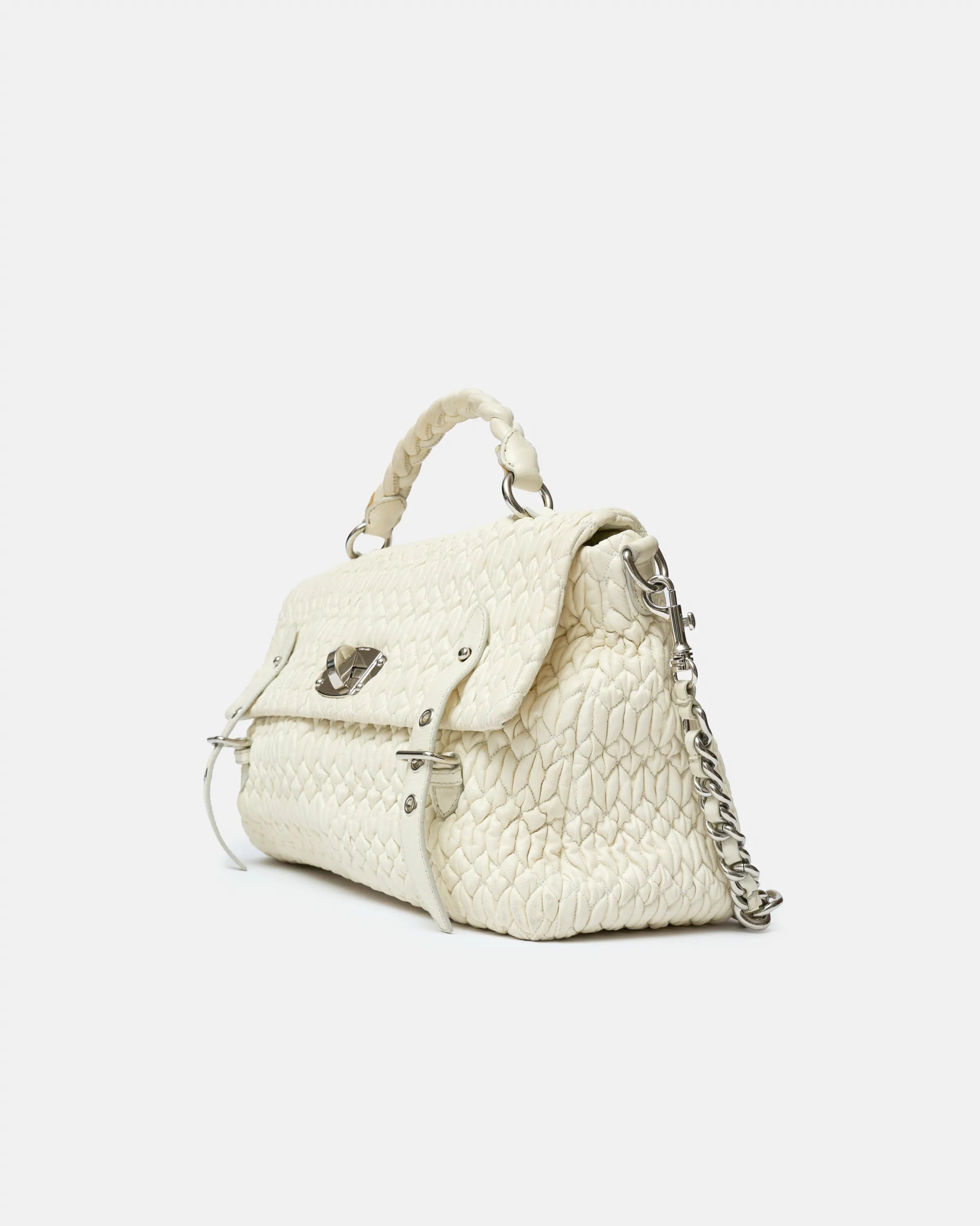 Miu Miu Matelassé Top Handle Bag White Leather PHW